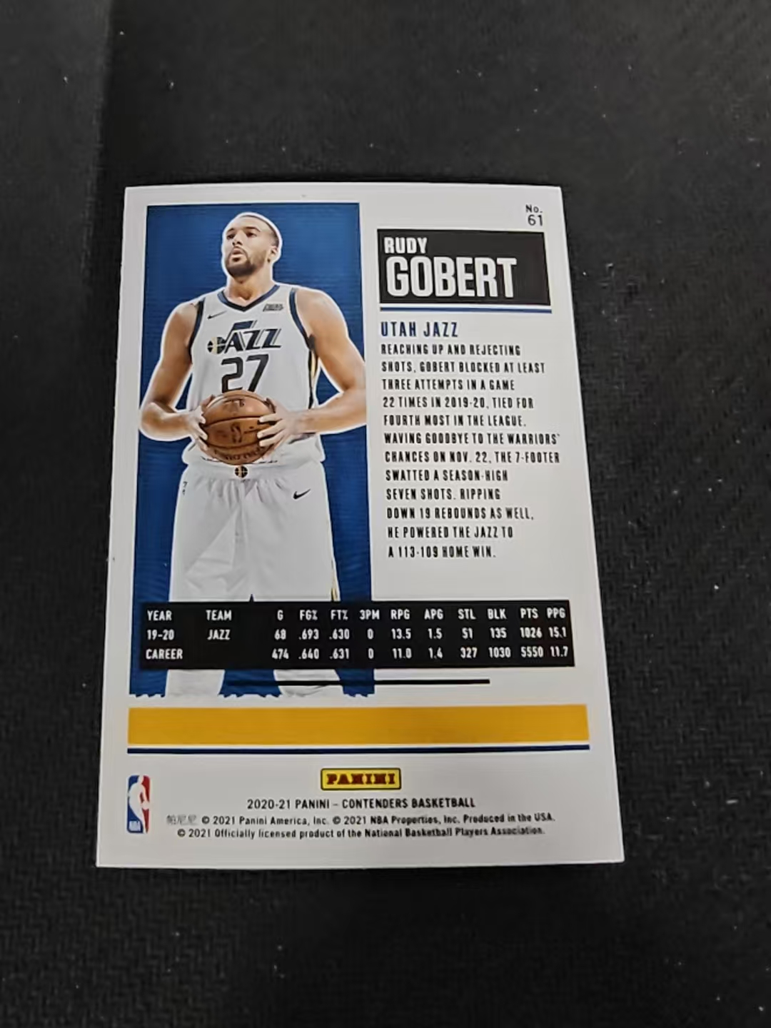 【可合并,不累计】2020-21 Panini Contenders Rudy Gobert 鲁迪 戈贝尔 爵士 球票 边角瑕疵 #61