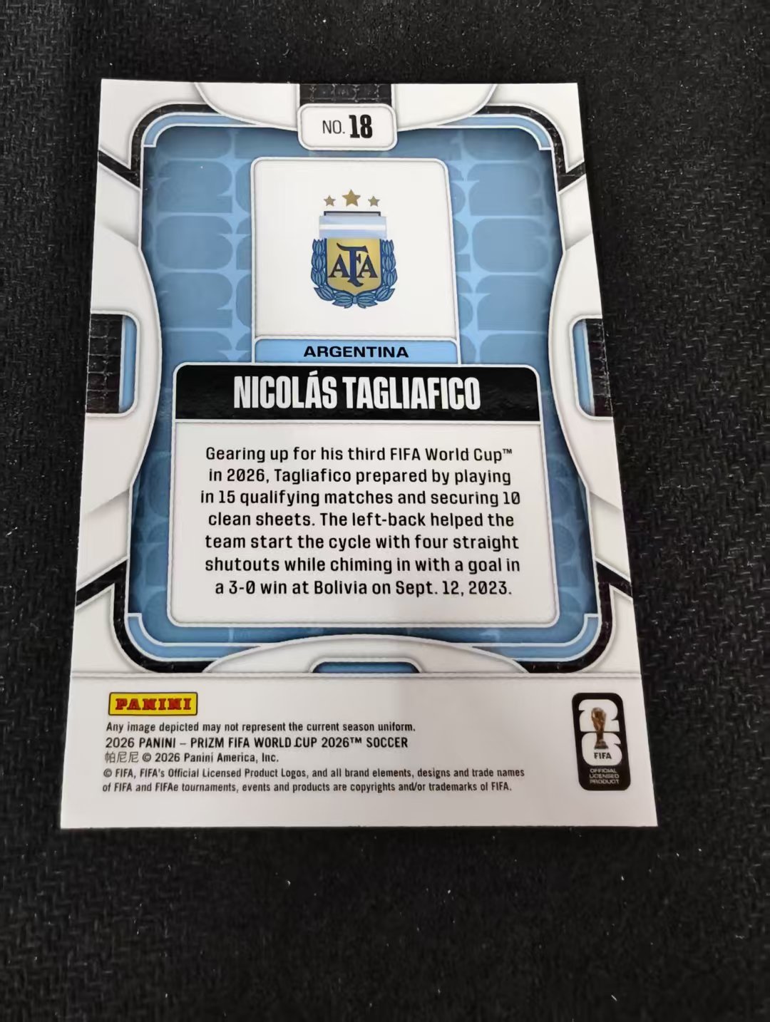 2026 Panini World Cup Prizm Nicolas Tagliafico 世界杯 阿根廷 尼古拉斯 塔利亚菲科 PZ世界杯 划痕 边角瑕疵#18