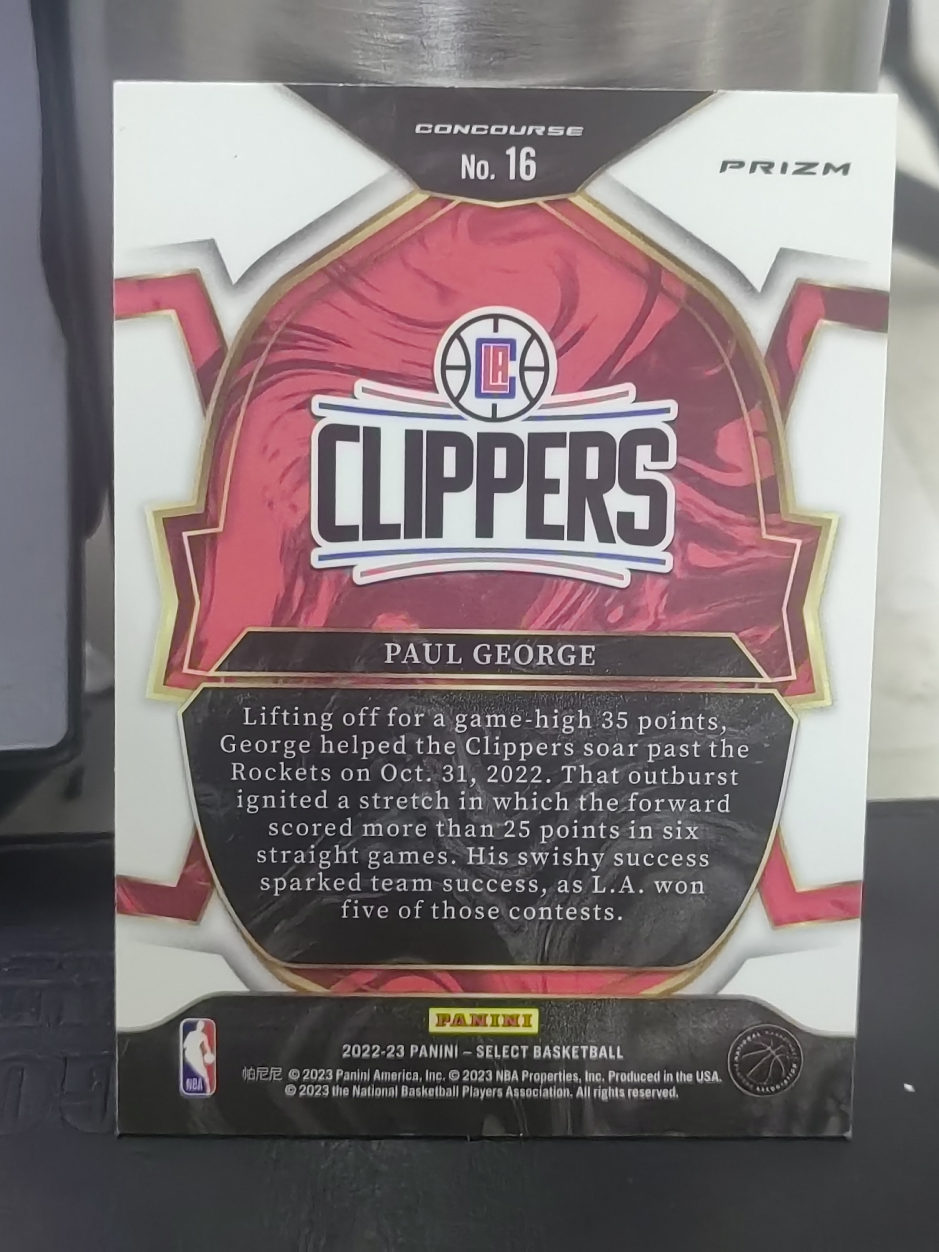 2022-23 Panini Select Paul George Select 红波纹 保罗 乔治 快船 篮 白边白角 不保卡品 卡品如图