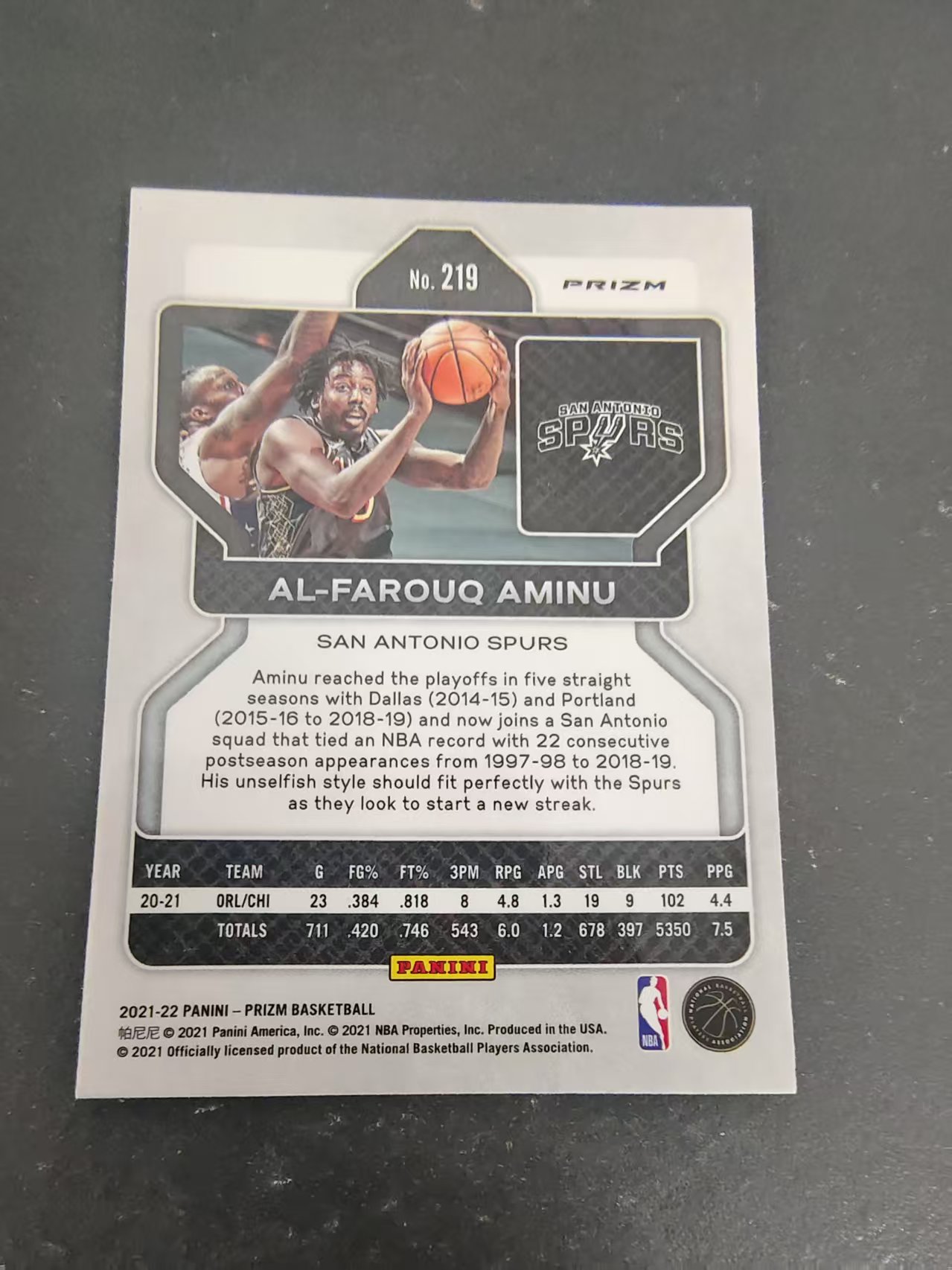 【可合并,不累计】2021-22 Panini Prizm Al-Farouq Aminu 阿米努 马刺 PZ 红波纹 划痕 边角瑕疵 #219