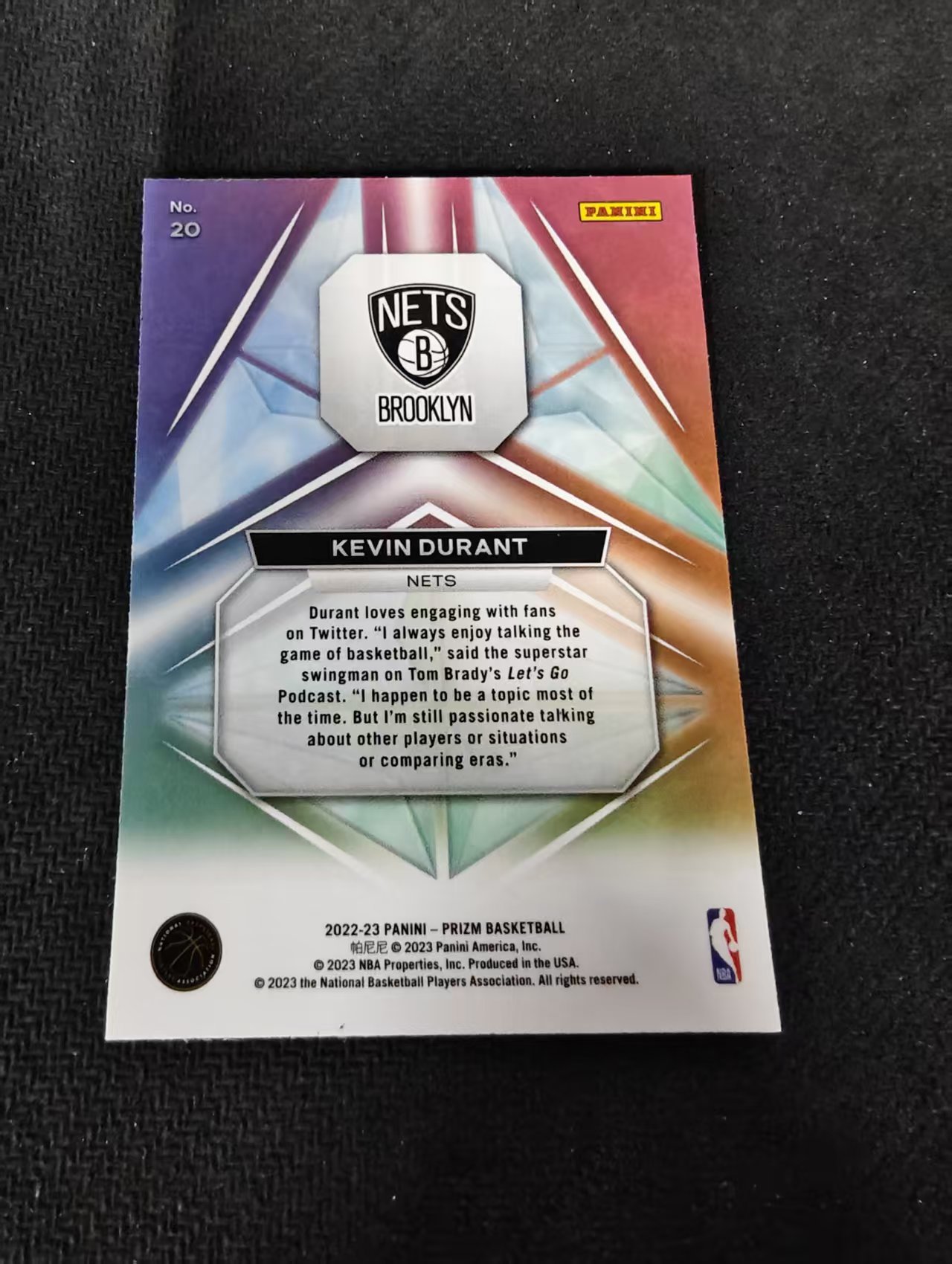 【可合并,不累计】2022-23 Panini Prizm Kevin Durant 篮网 死神 凯文 杜兰特 棱镜特卡 PZ 不保卡品 介意勿拍 #20
