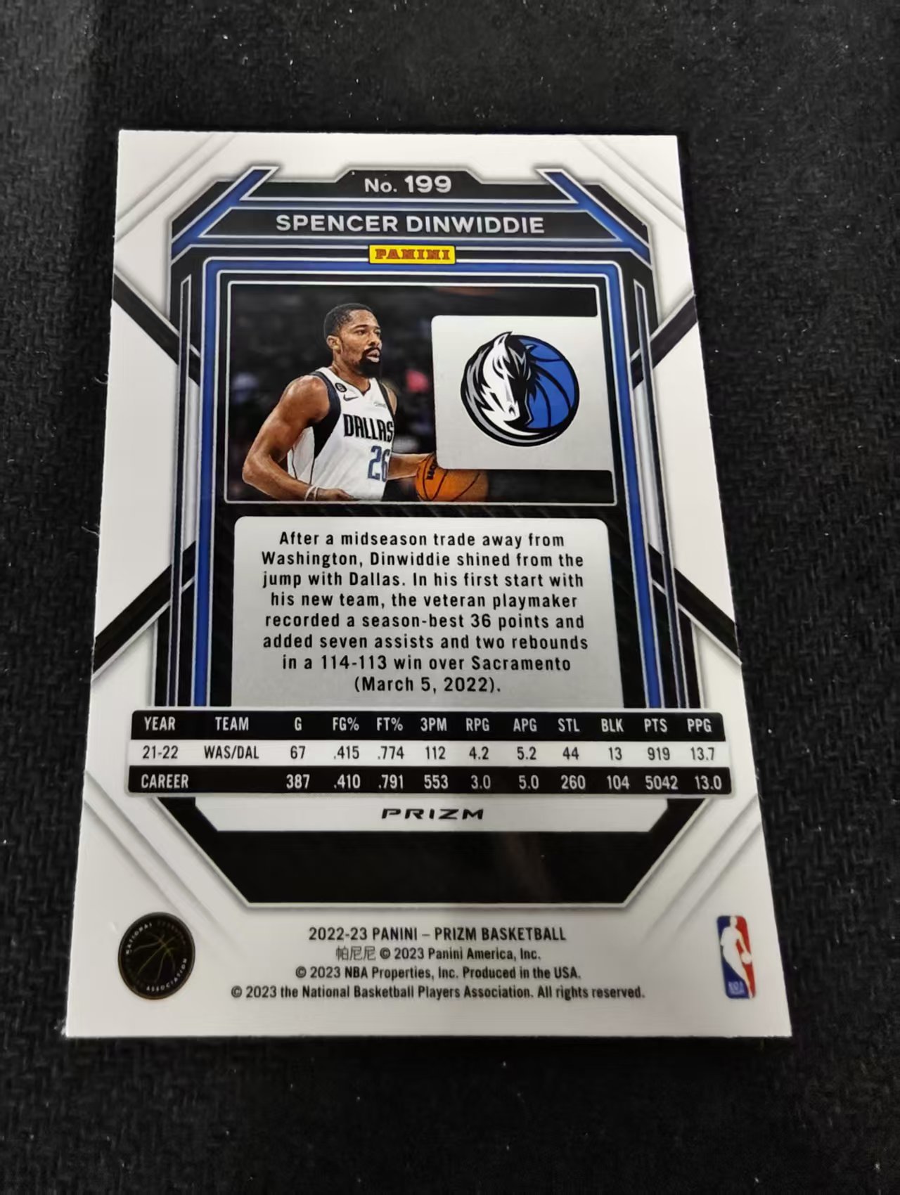 2022-23 Panini Prizm Spencer Dinwiddie 斯宾塞 丁威迪 篮网 红波纹 PZ 划痕 边角瑕疵 #199