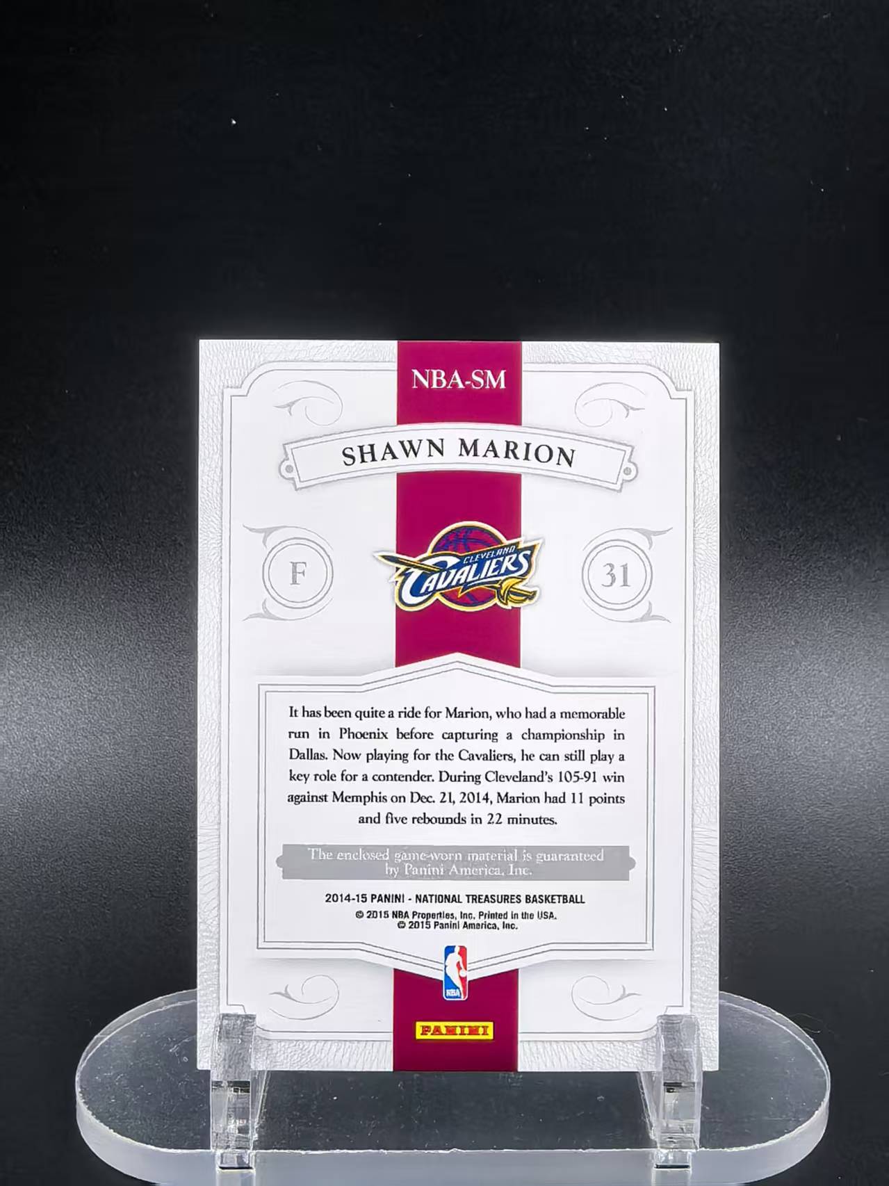 2014-15 Panini National Treasures Shawn Marion #NBA-SM 肖恩马里昂 骑士 落场球衣 国宝 17/99编