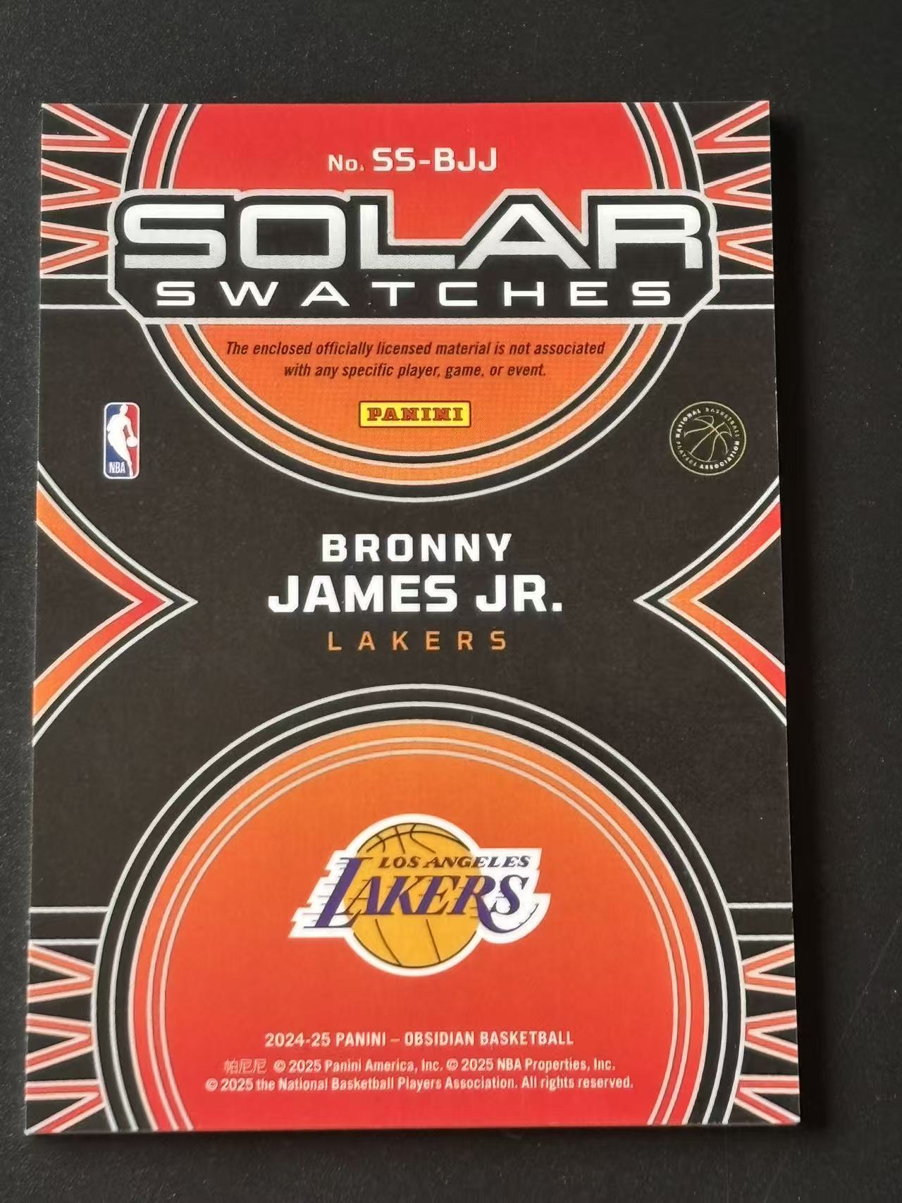 2024-25 Panini Obsidian Bronny James RC 黑曜石 湖人 新秀 布朗尼 詹姆斯 太子 SOLAR 球衣 不累计