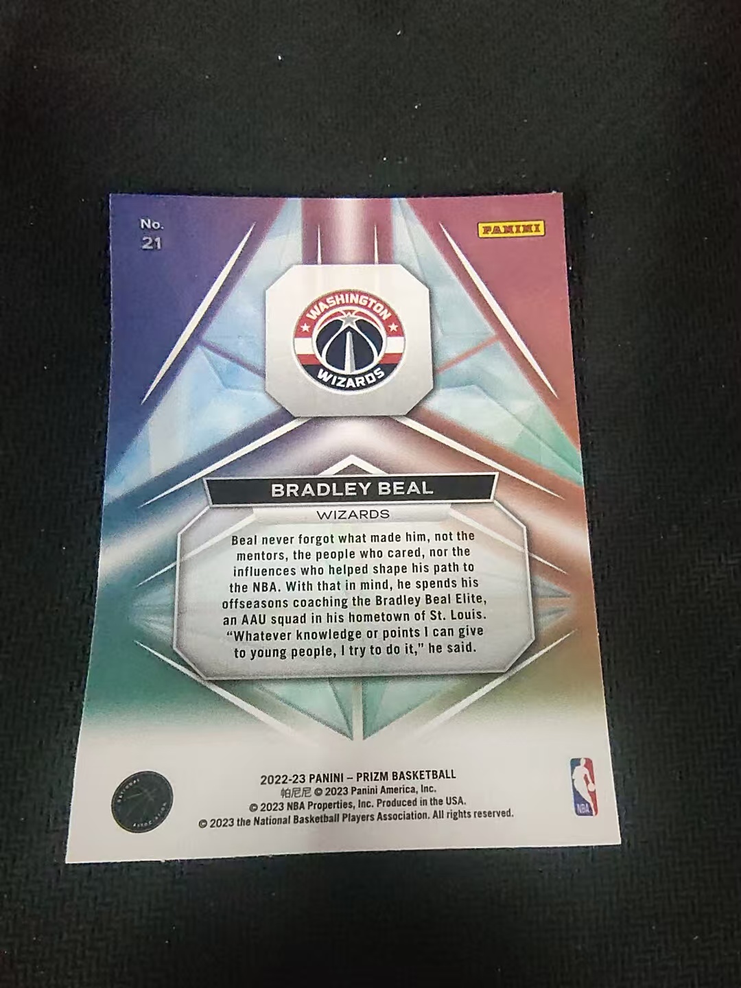 【可合并,不累计】2022-23 Panini Prizm Bradley Beal 奇才 布拉德利 比尔 棱镜特卡 PZ 划痕 边角微瑕 介意勿拍 #21