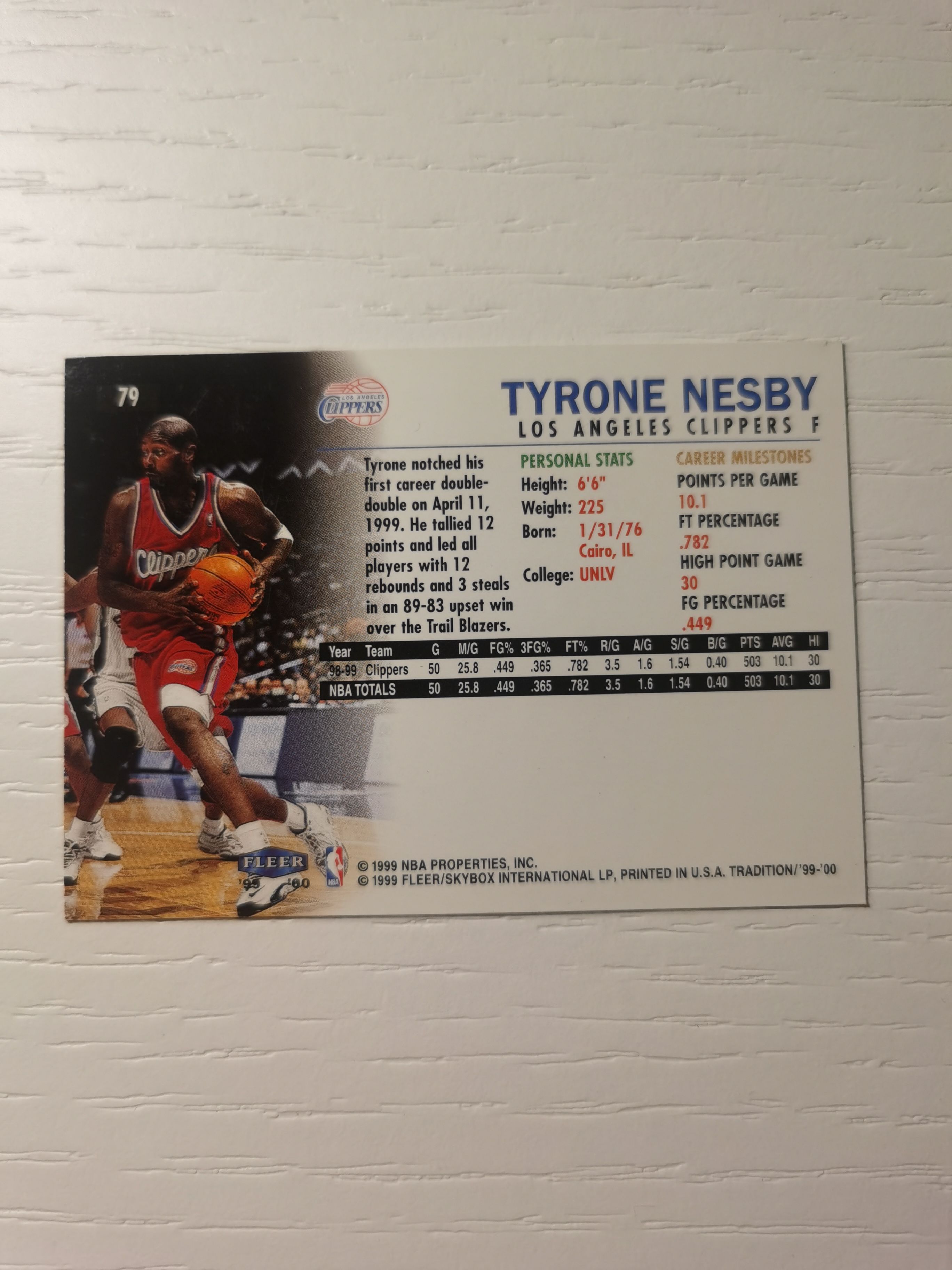 1999-00 Fleer Tradition Tyrone Nesby 1999-00 特伊隆-内斯比 fleer traditon高端系列 西部 红字 开拓者 硬通货 极具收藏价值