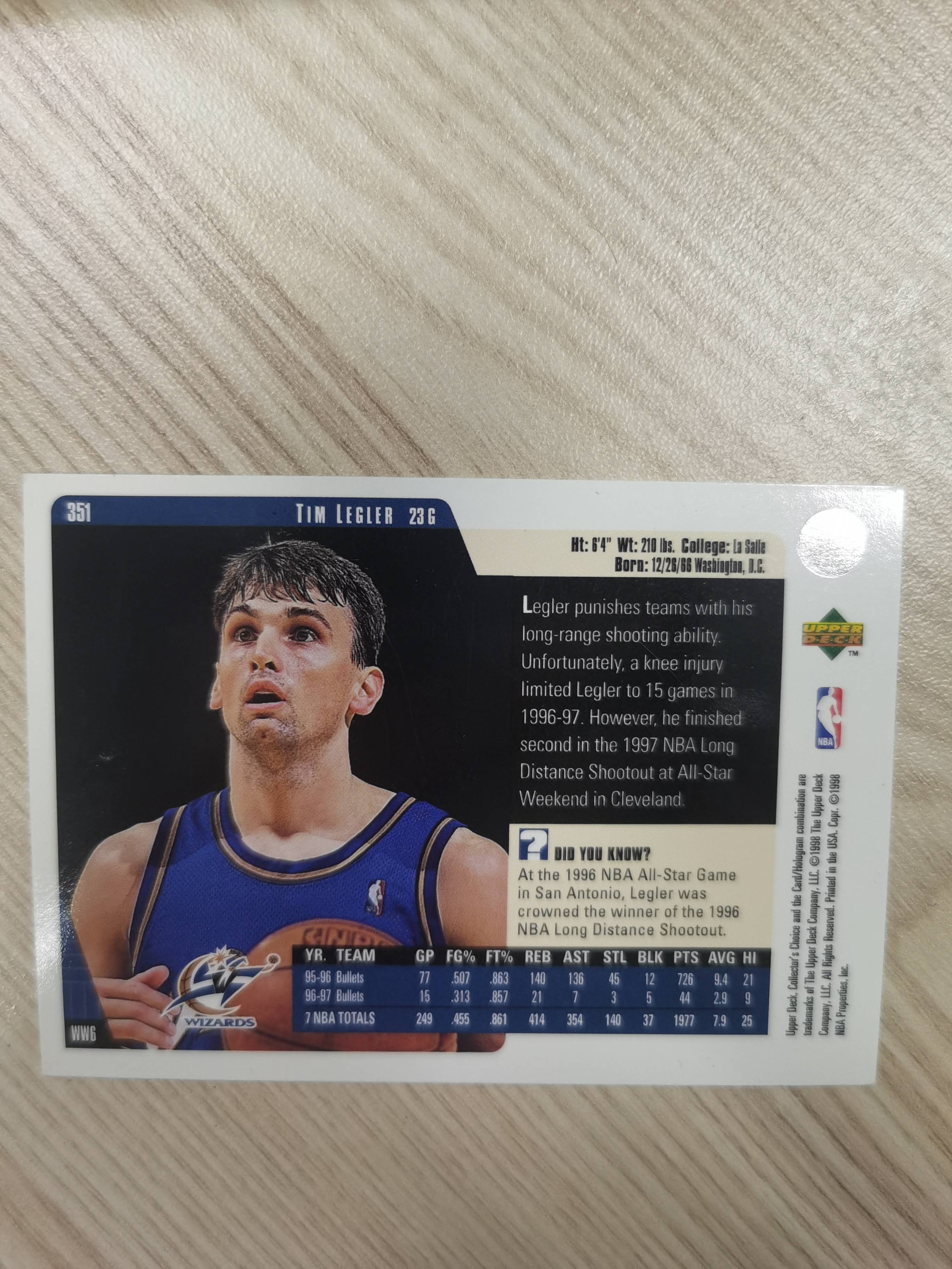 1997-98 Upper Deck Collector's Choice Tim Legler 1997-98 蒂姆-莱格勒 UD collector's choice 96年三分大赛冠军 奇才
