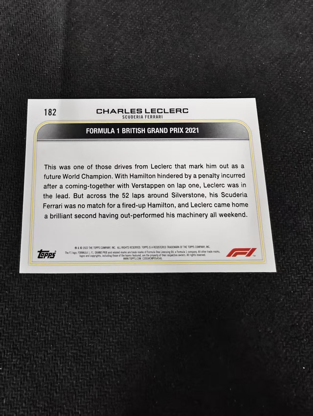 2022 Topps F1 Charles Leclerc 法拉利 夏尔 勒克莱尔 划痕 边角瑕疵@182