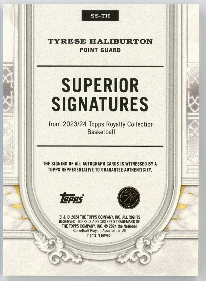 2023-24 Topps Royalty Tyrese Haliburton 泰雷斯哈里伯顿 王室 王权 25编 低编 签字 卡签 步行者 卡品如图 1BL6/11.12