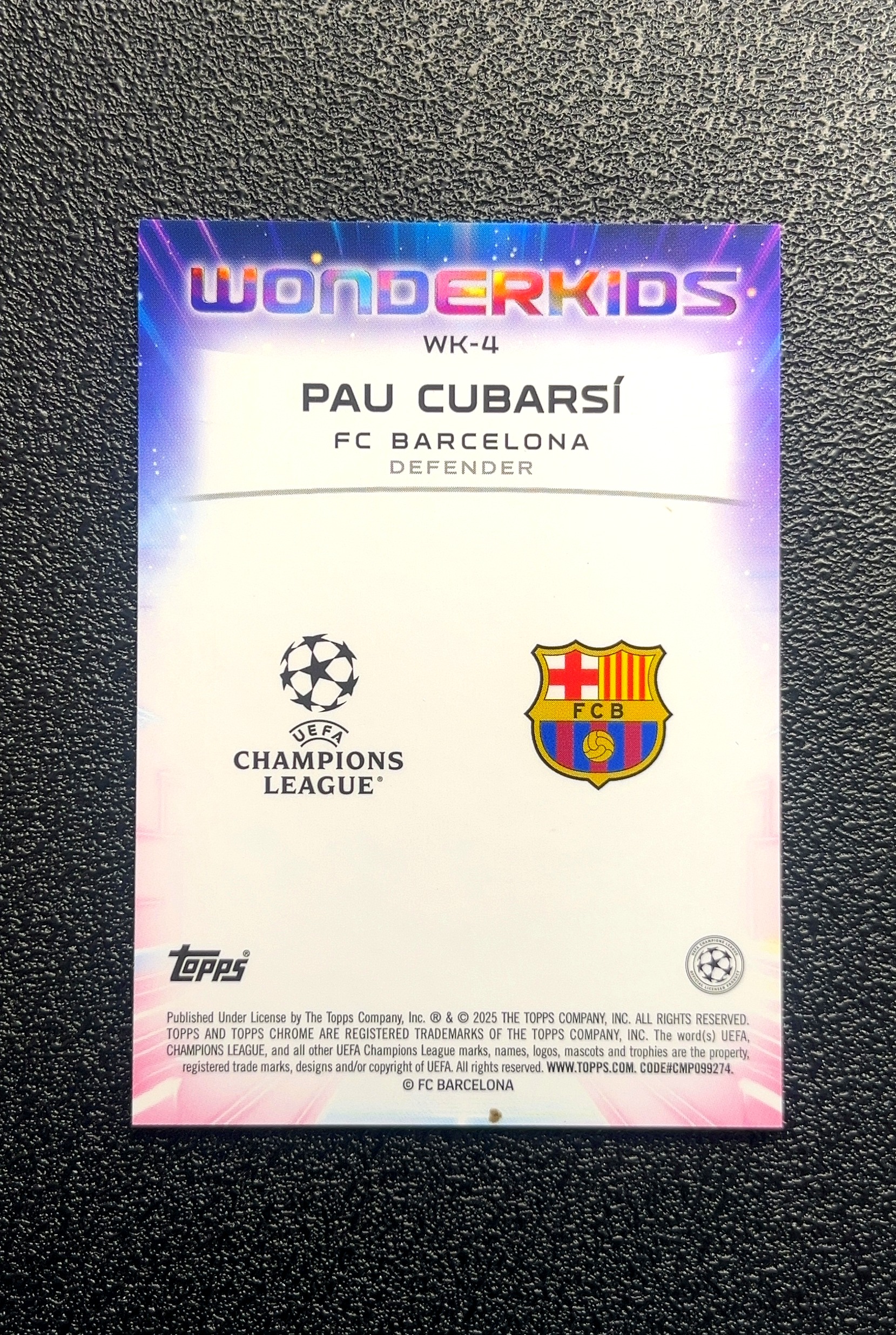 【小白1%代卖】2025 Topps Chrome Wonderkids 神奇小妖特卡 日版 PAU CUBARSÍ 保罗·库巴尔斯 紫Mojo折 折射 卡品如图 高价值 0018#430