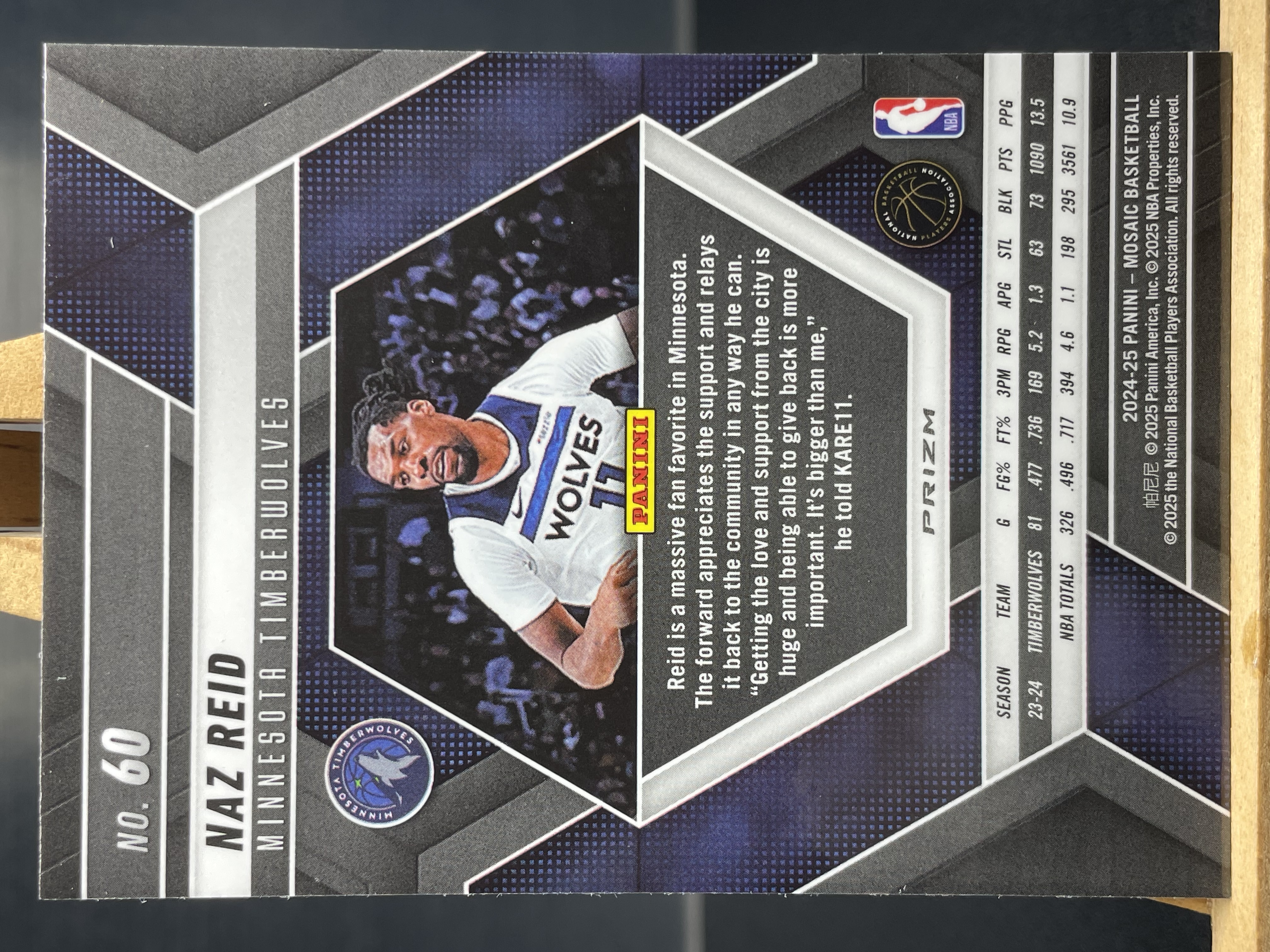 (B8) 2024-25 PANINI 马赛克 折射 纳兹 里德 森林狼 近期大热球星 收藏凑套必备 卡品如图 !!!