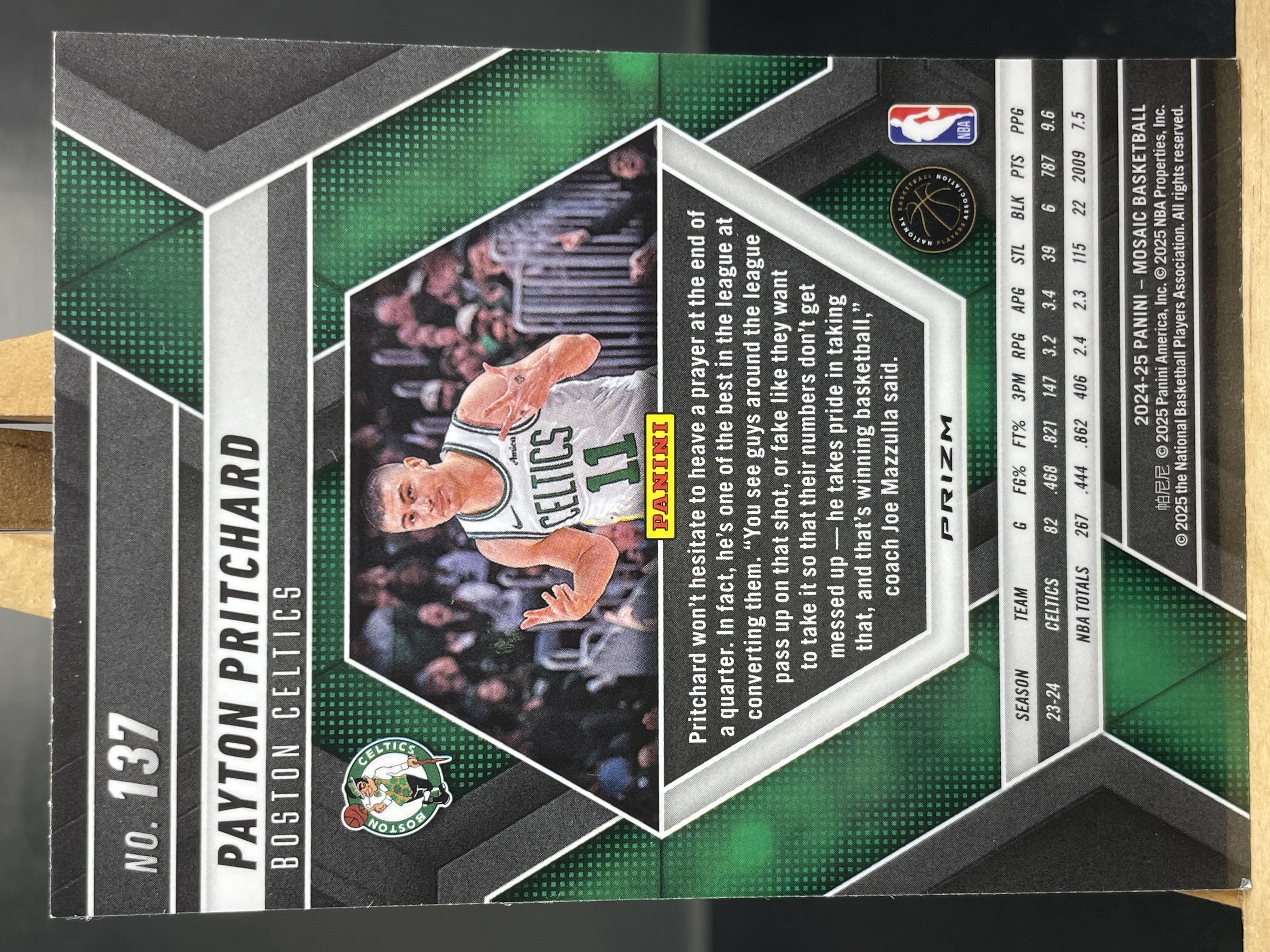 (B6) 2024-25 PANINI 马赛克系列 折射 佩顿 普里查德 凯尔特人 近期大热球星 收藏凑套必备 卡品如图 !!!