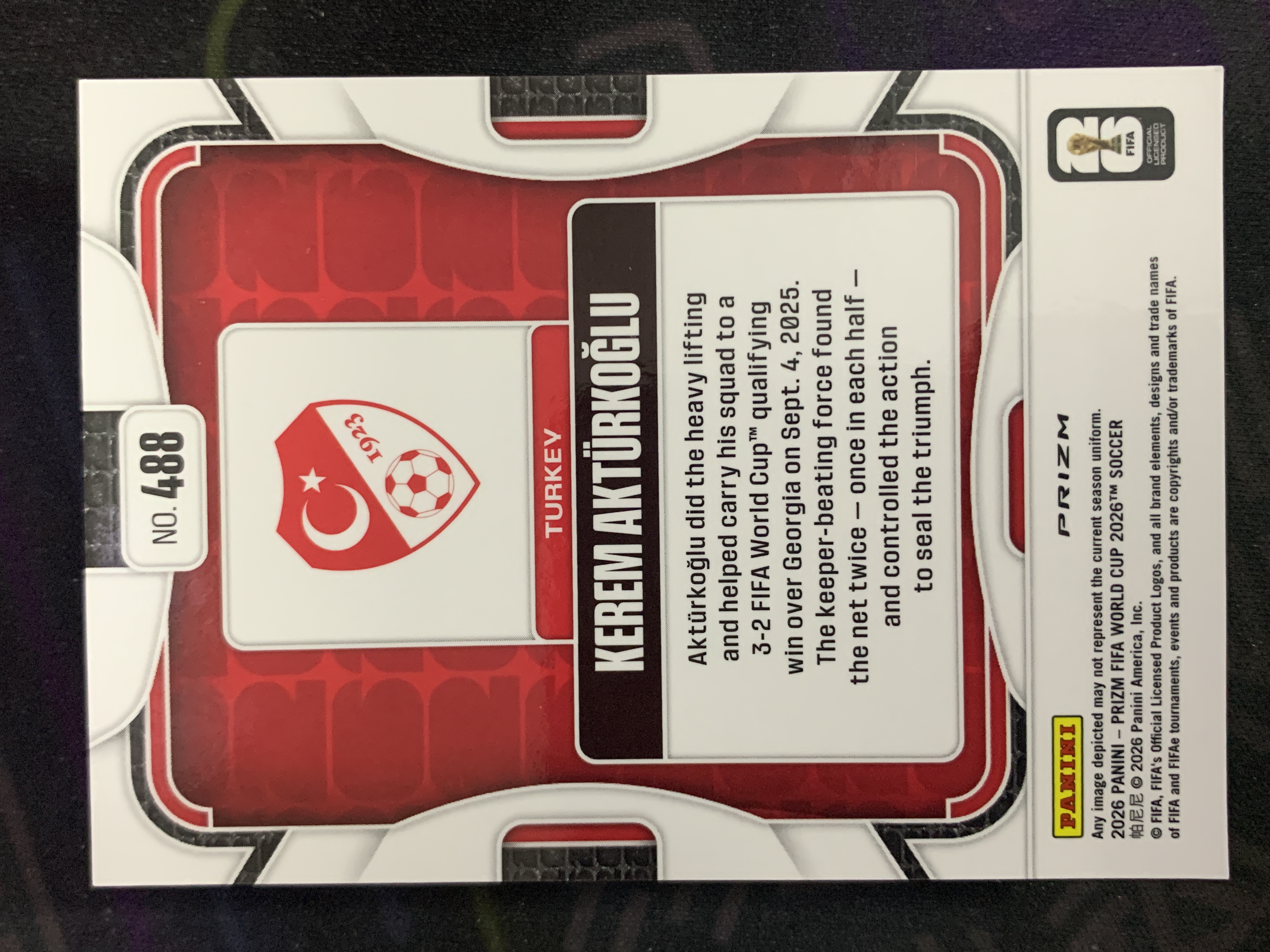 【一分钱Penny】2026 Panini Prizm FIFA World Cup 世界杯 Kerem Akturkoglu 阿克蒂尔科奥卢 大比例 斑马折 土耳其 #XXM