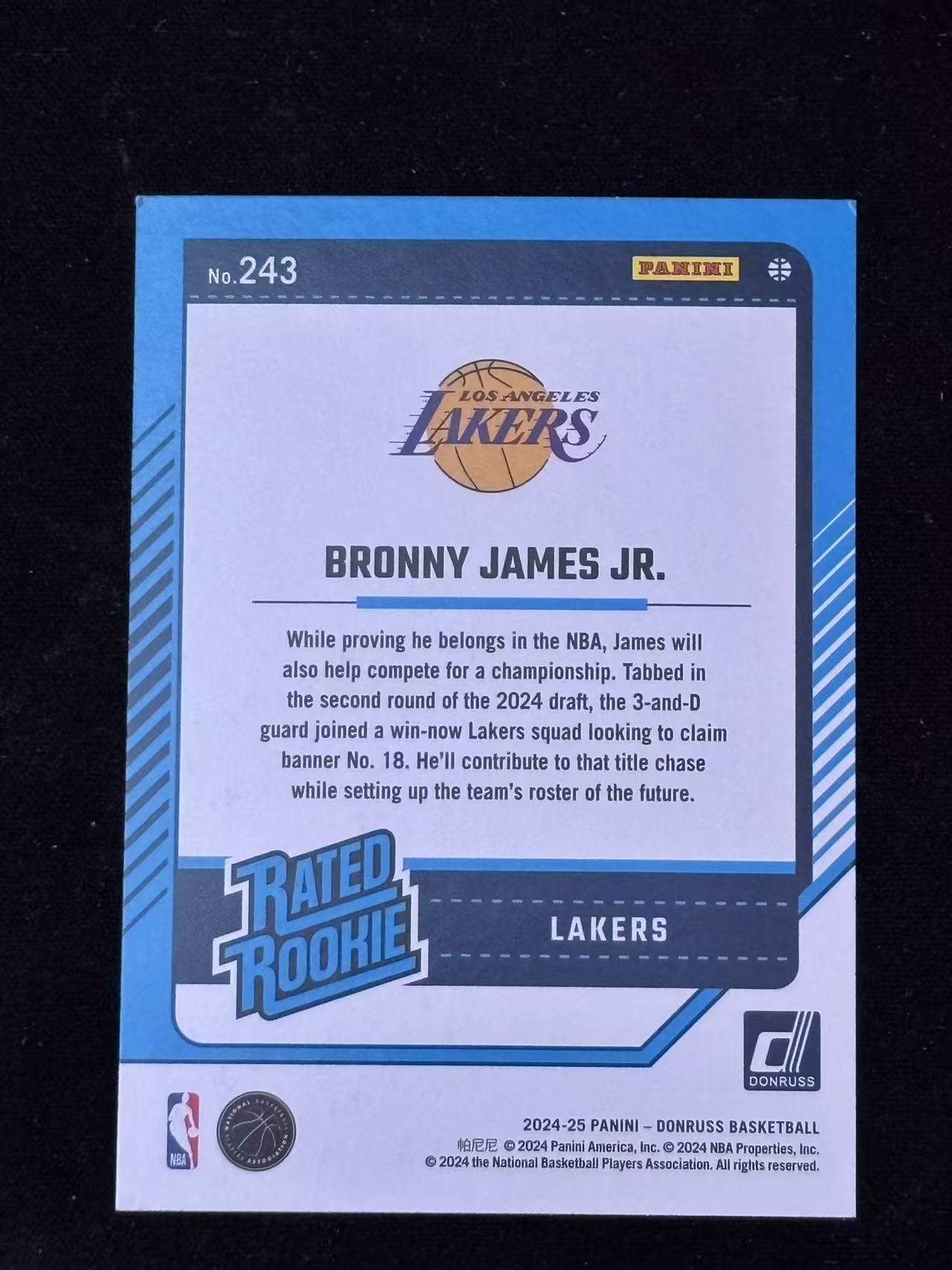 2024-25 Panini Donruss Bronny James RC 【磊子球星卡】红镭射 特卡 湖人 布朗尼 詹姆斯 皇子 大热门 凑套专收必备 卡品如图 特卡