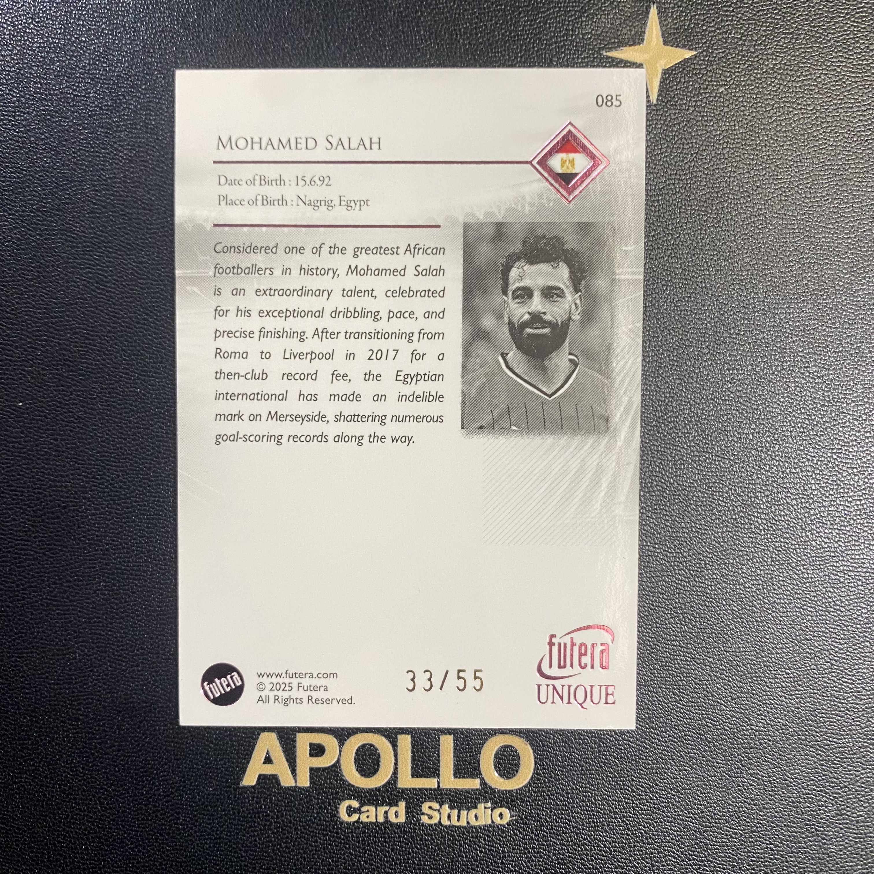 2025 Futera Unique Mohamed Salah 萨拉赫 福特拉 埃及 利物浦 55编 卡品如图 -月初