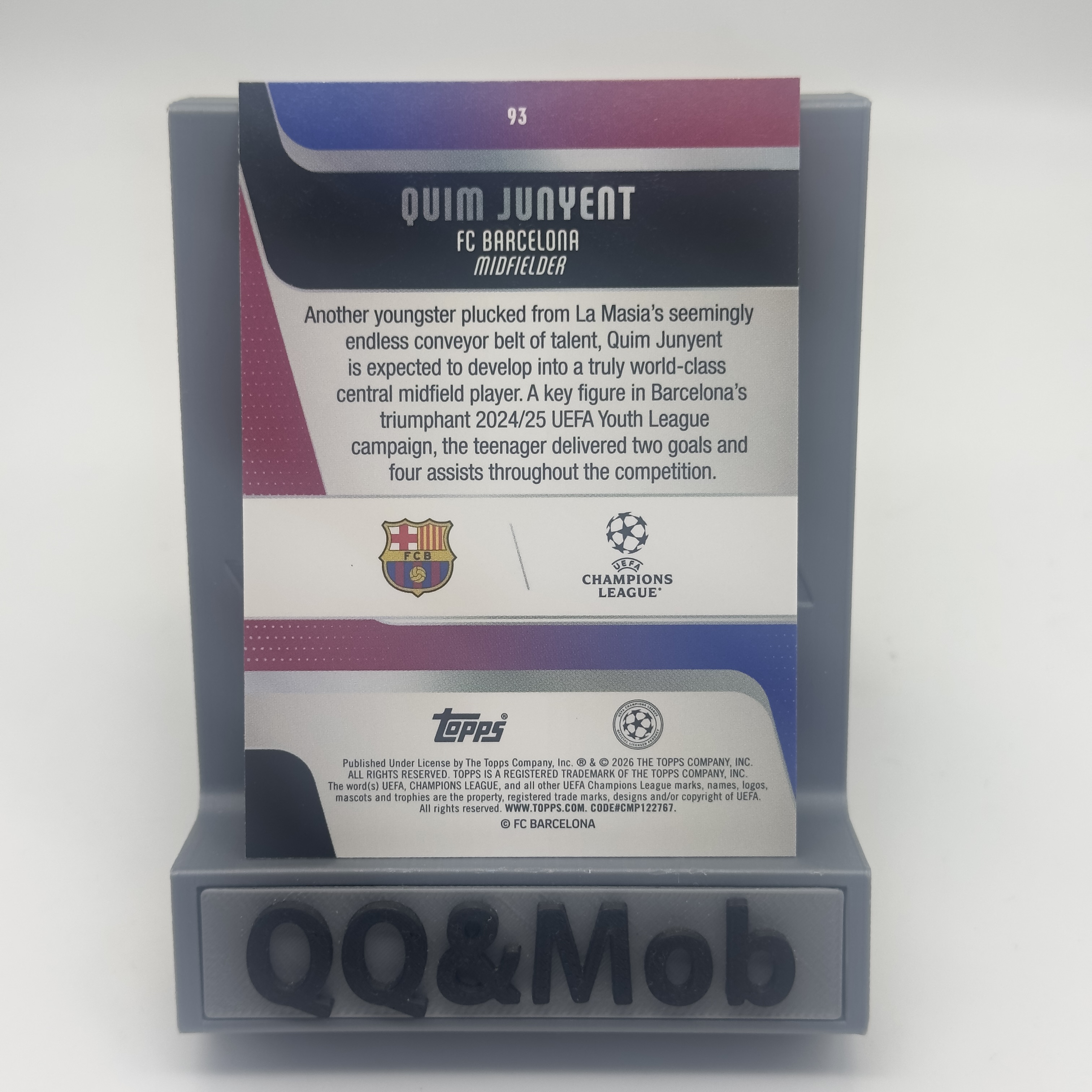 2025-26 Topps Chrome UCC Quim Junyent RC 欧冠 基姆 胡尼恩特 巴萨巴塞罗那 西班牙 ofo 1/1编 金葵花折 爆金折 新秀 折射 亚马尔佩德里队友 微瑕如图