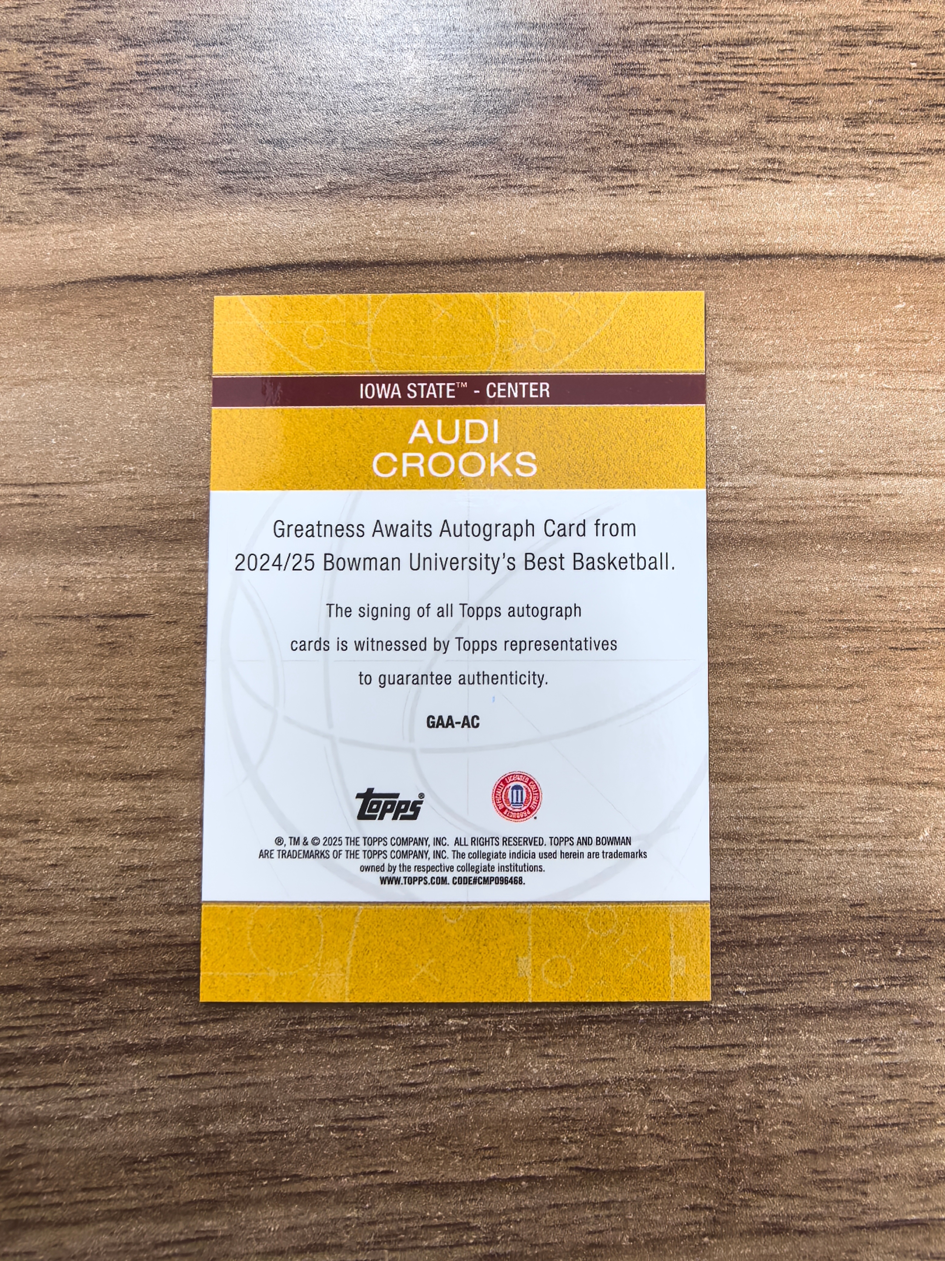 2024-25 Topps Bowman's Best AUDI CROOKS 大学篮球 奥迪克鲁克斯 43/50编 签字 贴签 金马赛克折 微瑕 卡品如图 流浪