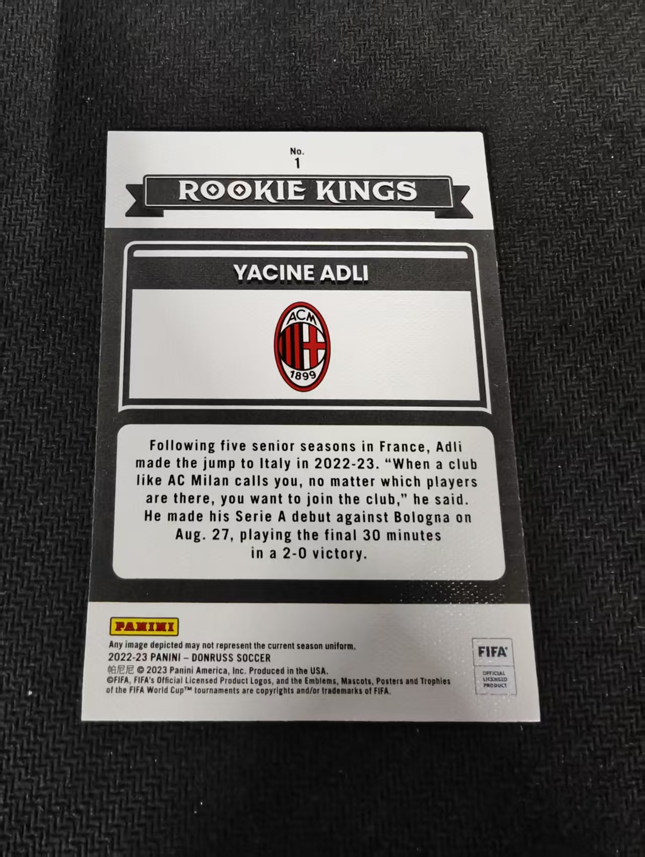 【可合并,不累计】2022-23 Panini Donruss Yacine Adli RC 阿德里 新秀 AC米兰 油画 特卡 杜蕾斯 不保卡品 介意勿拍 #1
