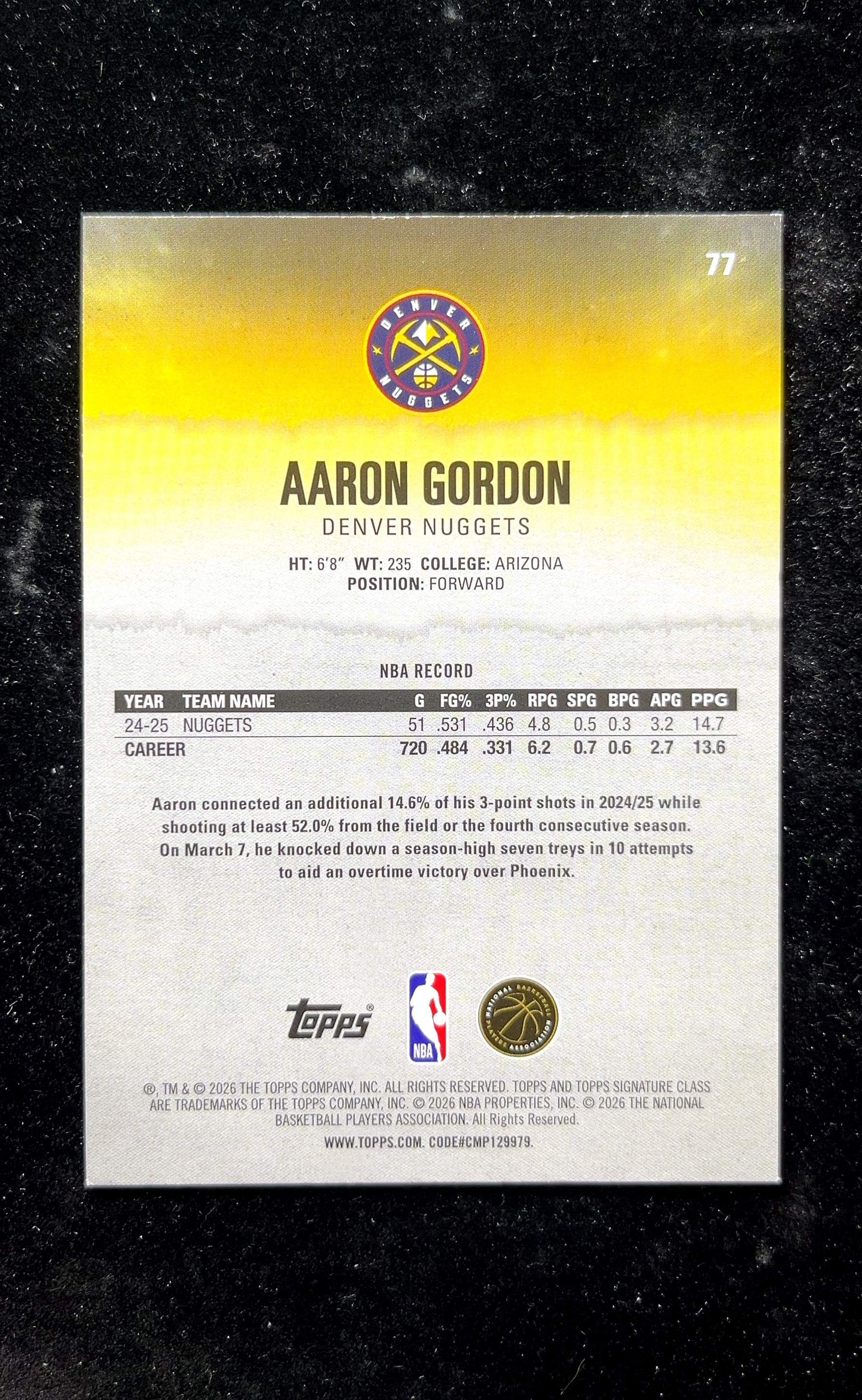 【小白1%代卖】2026 Topps Signature Class 1st Round Pick 首轮新秀 Aaron Gordon 亚伦·戈登 新秀 RC 卡品如图 高价值 #77 0623