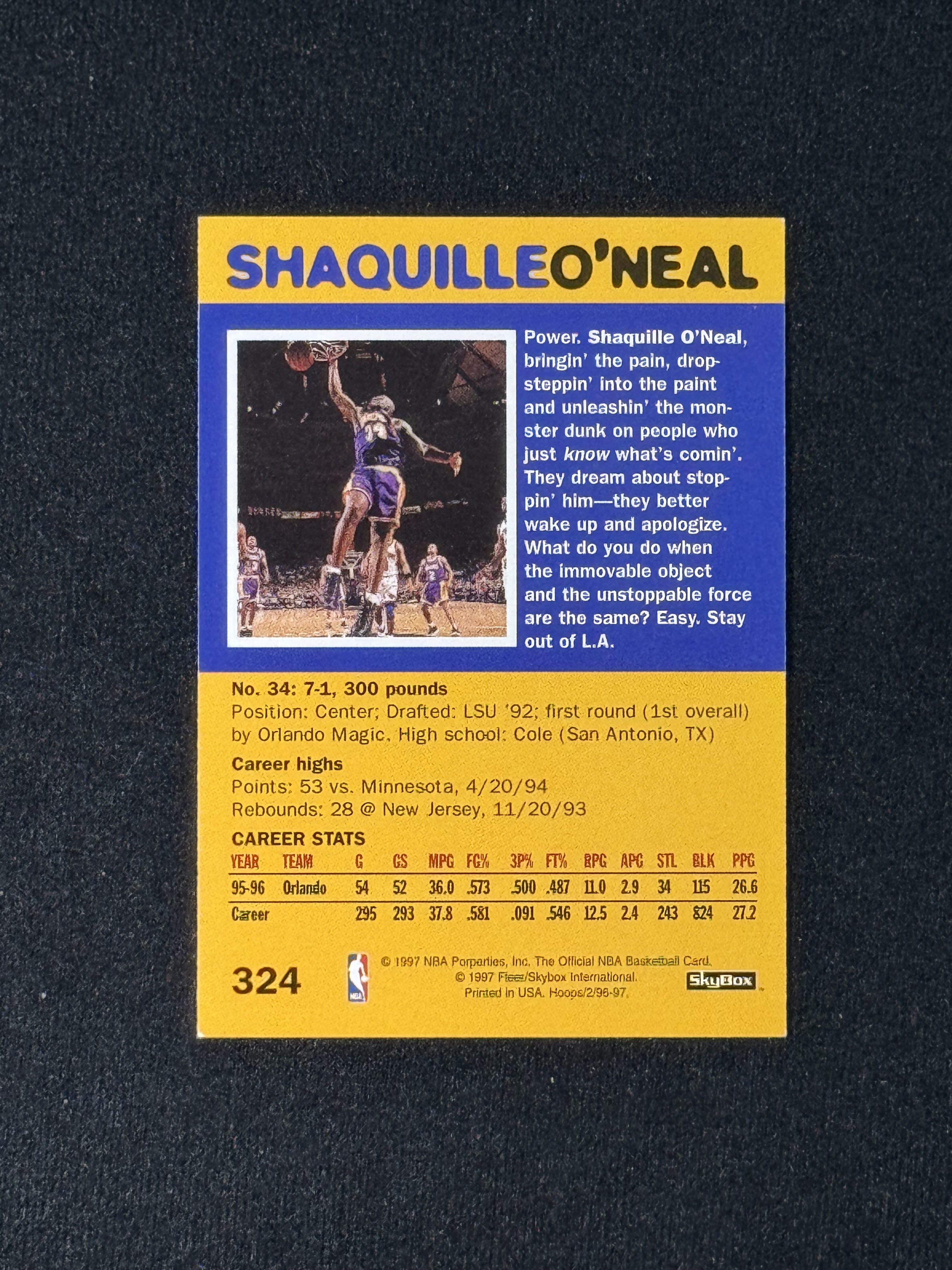 1997 SkyBox Slam Shaquille O’Neal 【扎克代卖】湖人第一年 科比新秀年 大鲨鱼 沙奎尔 奥尼尔 灌篮 杂志 老卡 选图好看 瑕疵如图 投资必备