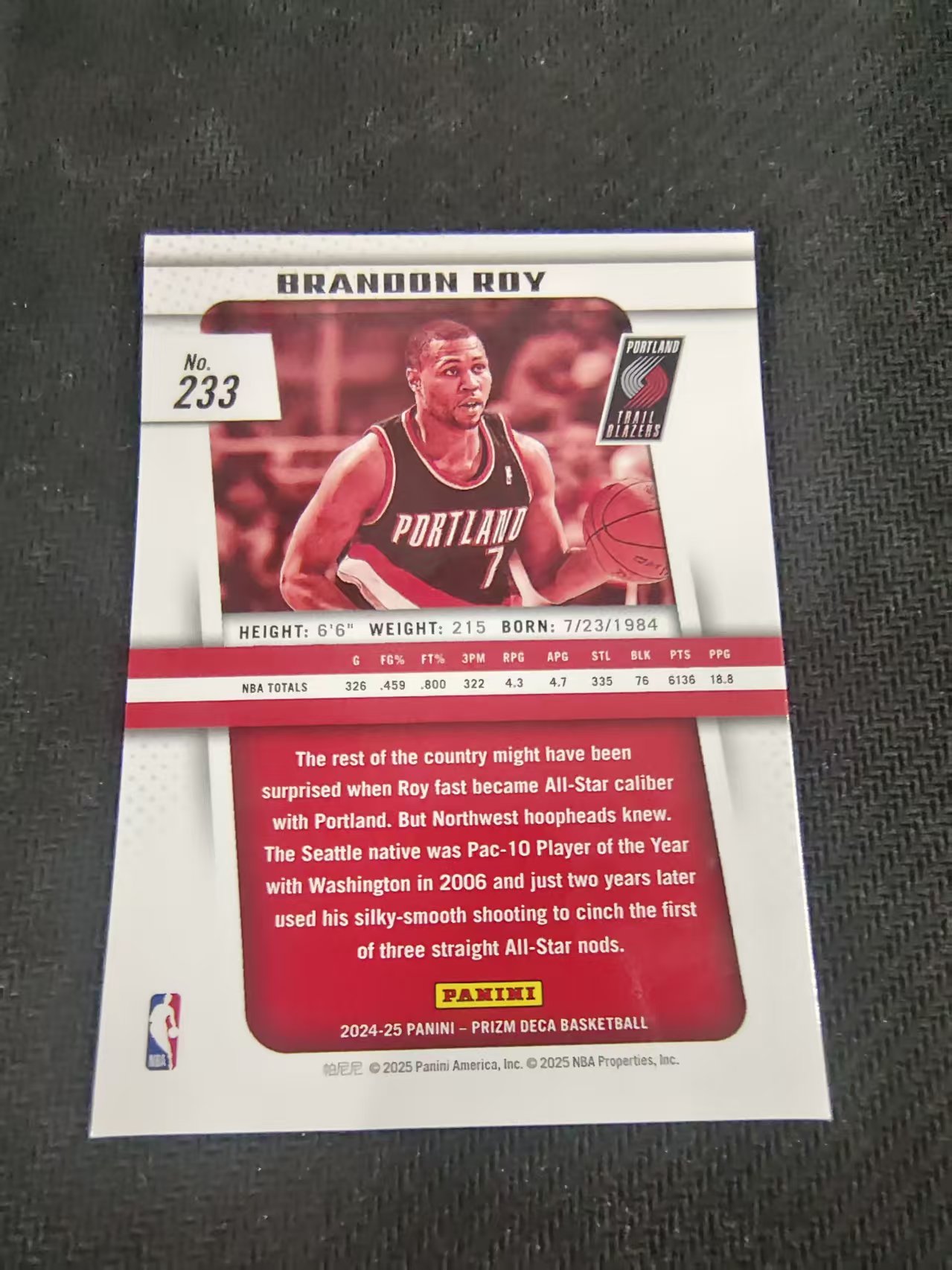 【可合并,不累计】2024-25 Panini Prizm Deca Brandon Roy 开拓者 黄曼巴 布兰登 罗伊 传奇 PZ 复刻 划痕 边角瑕疵 #233