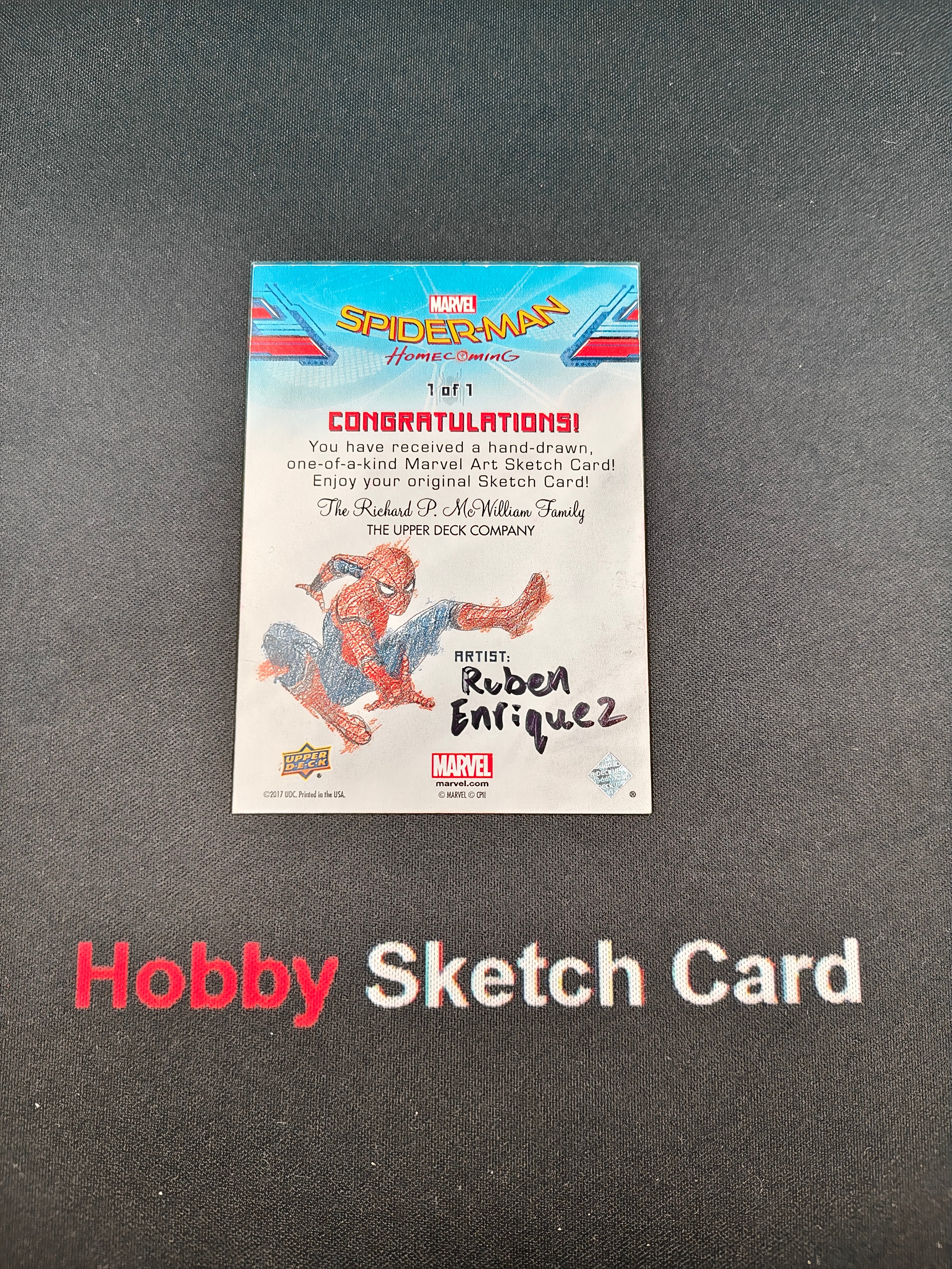 2017 Upper Deck Marvel (MCU) 尼克弗瑞 漫威 蜘蛛侠:英雄归来 尼克弗瑞 NickFury 手绘卡 Ruben 画师 见背面 签字 签名 1of1