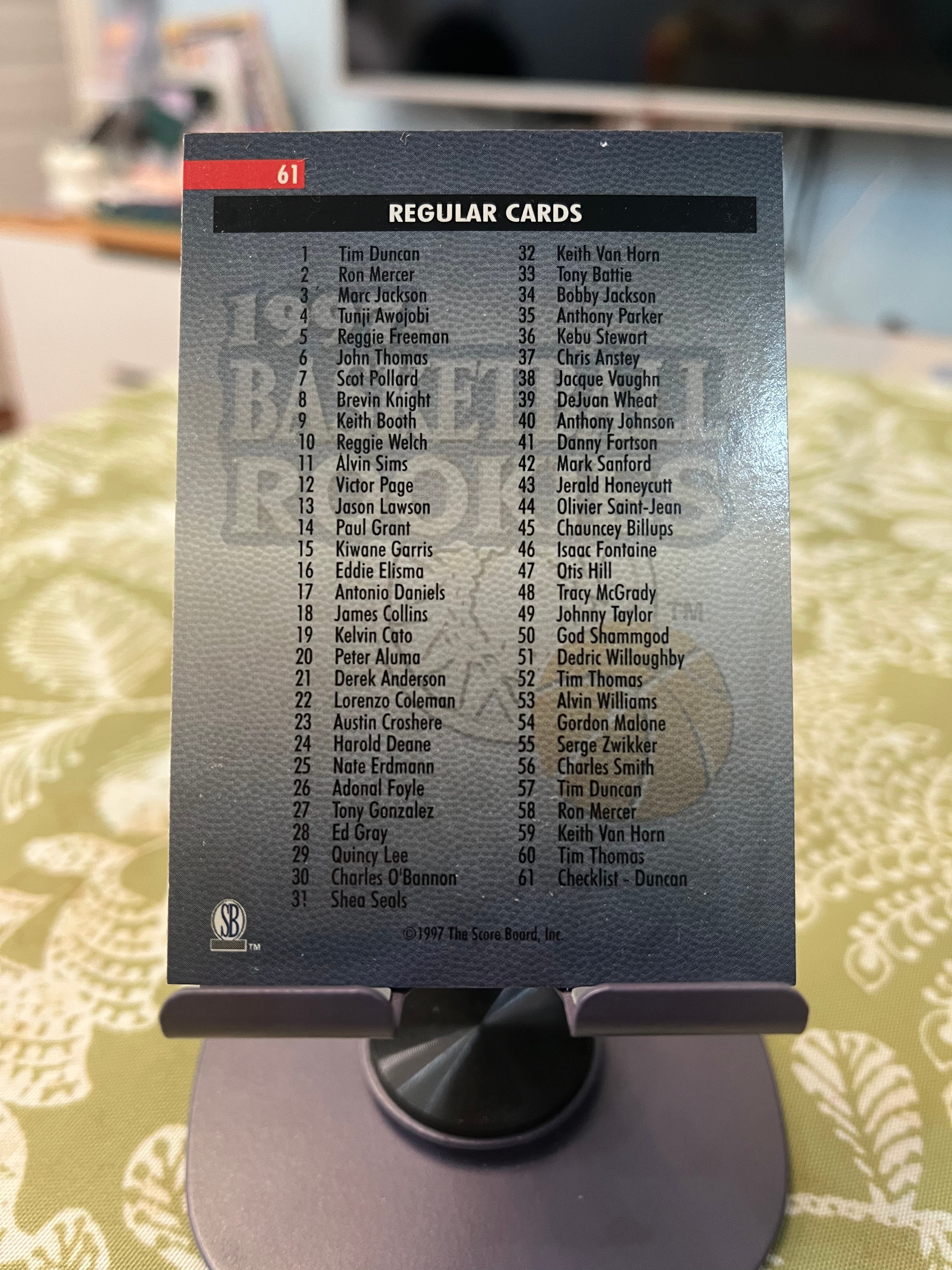 1997 SCORE BOARD 老卡 老特 Tim Duncan 蒂姆 邓肯 石佛 马刺【新秀年 checklist】【边角瑕疵如图 介意勿拍】#1003