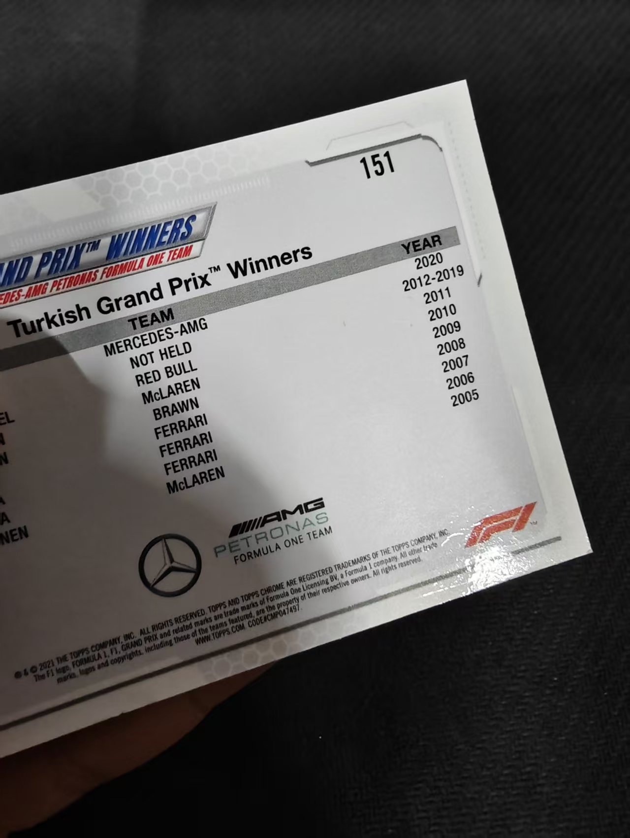 【可合并,不累计】2021 Topps Chrome Lewis Hamilton F1 梅赛德斯奔驰车队 刘易斯 汉密尔顿 划痕 边角瑕疵 #151