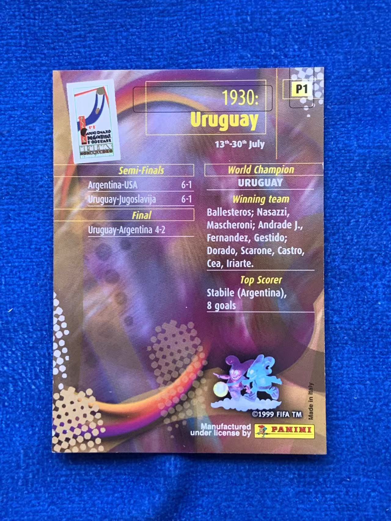 2002 Panini Worldcup Mascot Club Logo Stadium 帕尼尼世界杯 1930年世界杯会徽特卡 乌拉圭Uruguay冠军 不保卡品