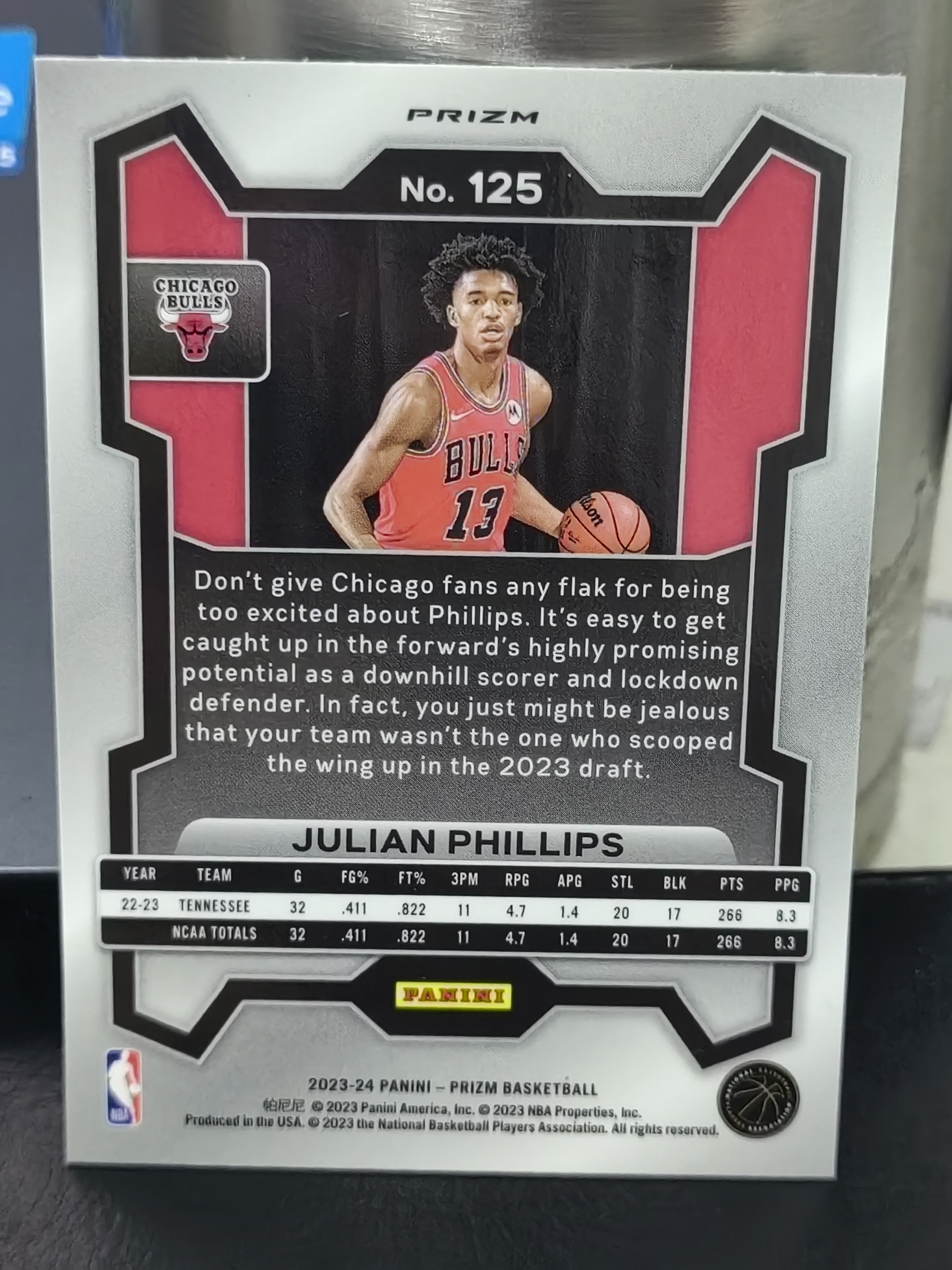 2023-24 Panini Prizm Julian Phillips RC PZ 绿折 新秀 朱利安菲利普斯 公牛 篮 白边白角 不保卡品 卡品如图