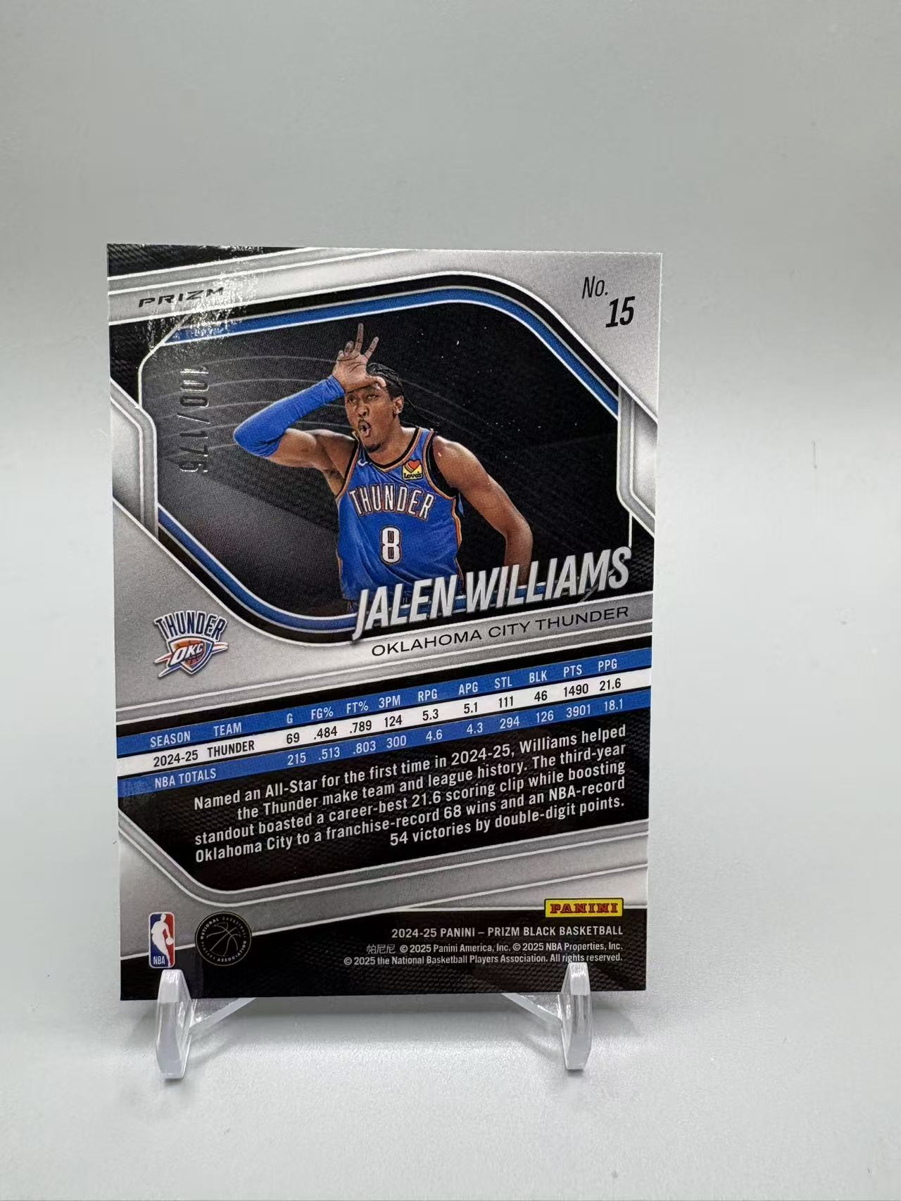 2025 Panini Prizm Jalen Williams 【灰灰代拍】全新篮球PZblack 雷霆 杰伦 威廉姆斯 白折 100/175编 睡觉