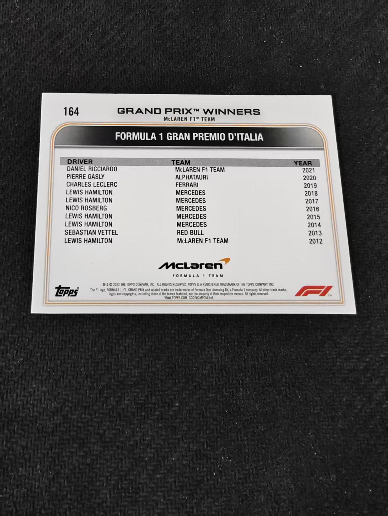 2022 Topps Chrome F1 Daniel Ricciardo 丹尼尔 里卡多 迈凯伦车队 划痕 边角瑕疵 @164