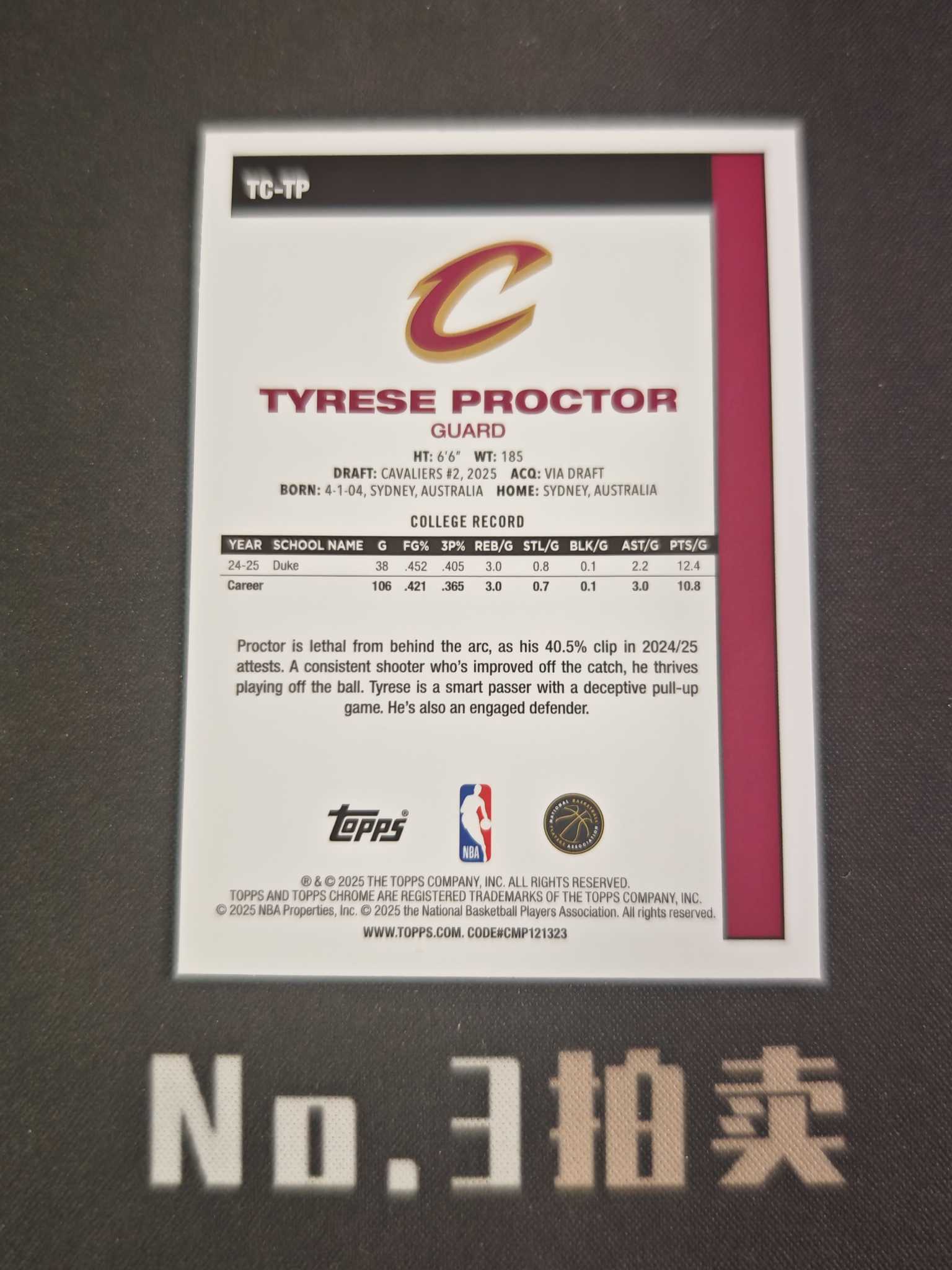 【No3拍卖】(请看描述)2025-26 NBA Topps 骑士 Tyrese Proctor 泰瑞斯 普罗斯特 新秀 RC mojo折 折射 卡品如图【顺丰寄付】金成