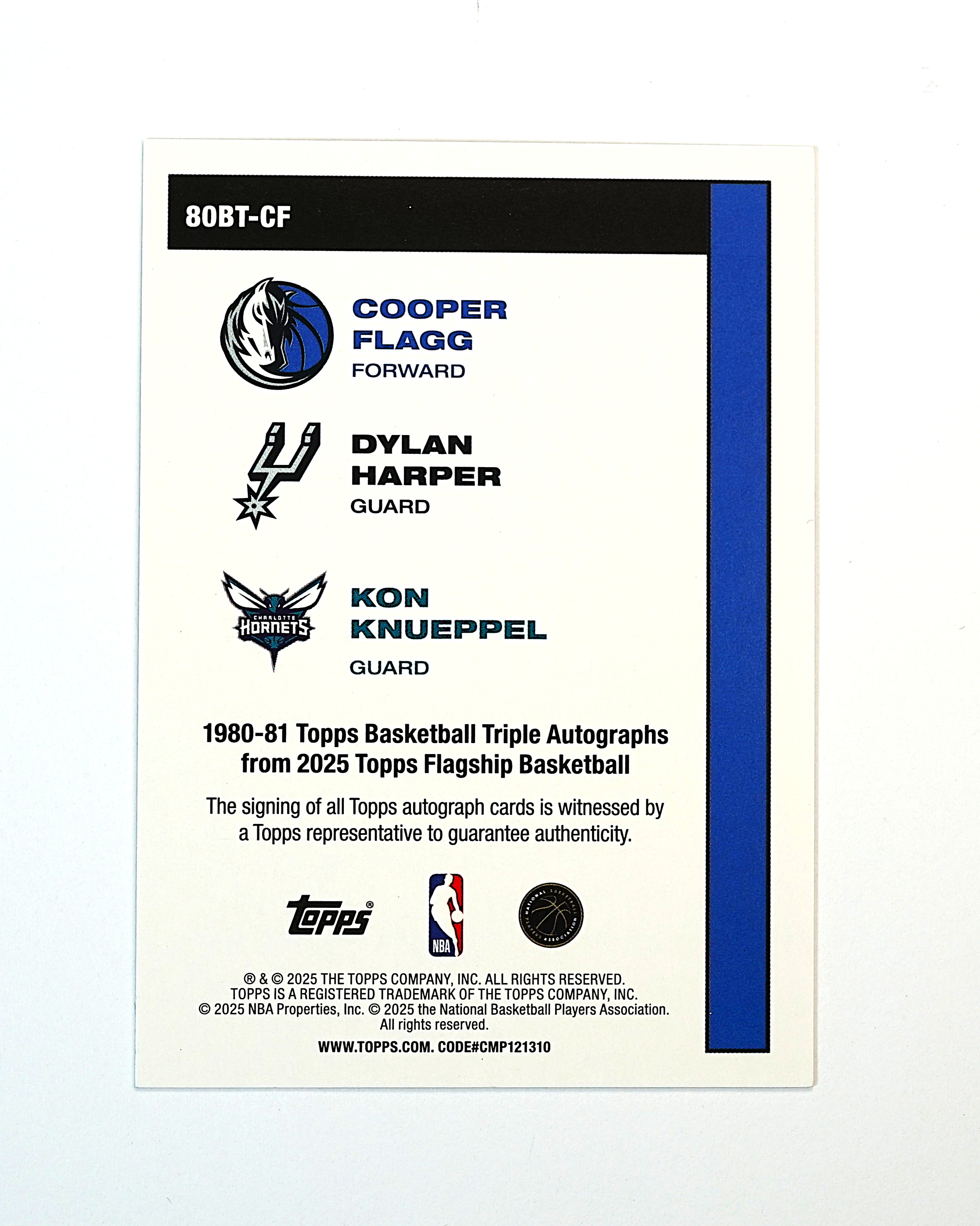2025 Topps Flagship Cooper Flagg RC 库珀 弗拉格 迪伦 哈珀 康 克尼普尔 08/10编 新秀 三人卡签 签字 金折 独行侠 马刺 系列大Hit 卡品微瑕【DD】