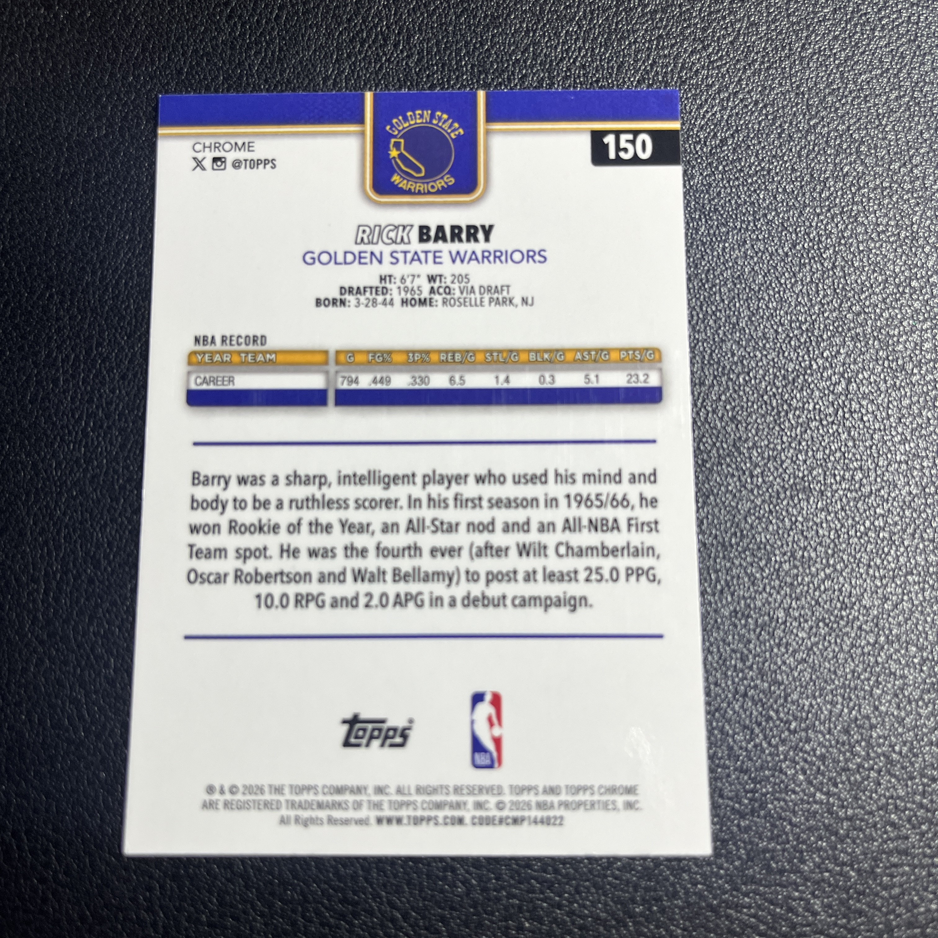 【伦子】2026 Topps Chrome Update 勇士 Rick Barry 里克 巴里 150编 蓝波纹 折射 TCU CASE13