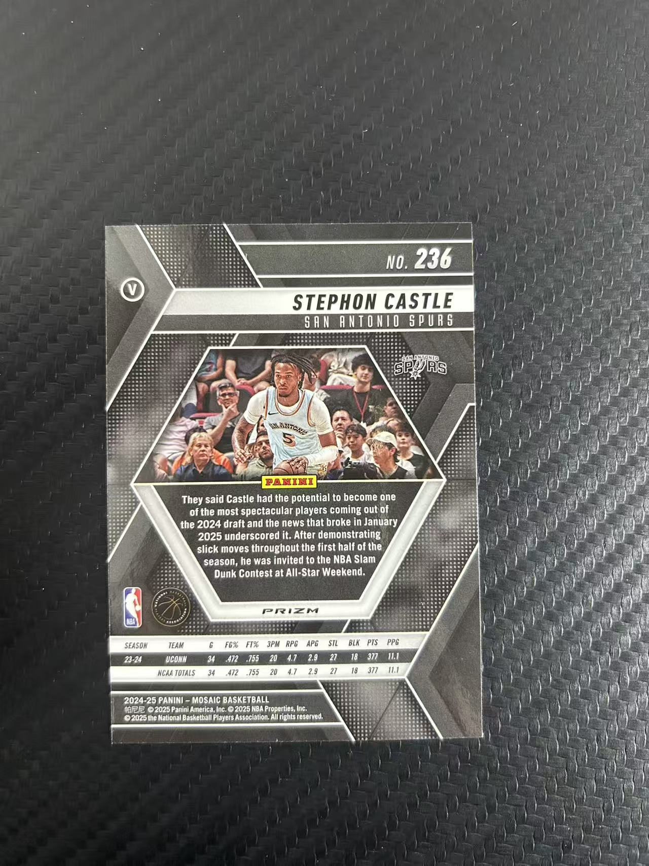 2024-25 Panini Mosaic Stephon Castle RC #236【灯灯拍卡】 马赛克 选秀年 RC 马刺 斯蒂芬 卡斯尔 马赛克折 圈圈折 折射 收藏必备【葵花】