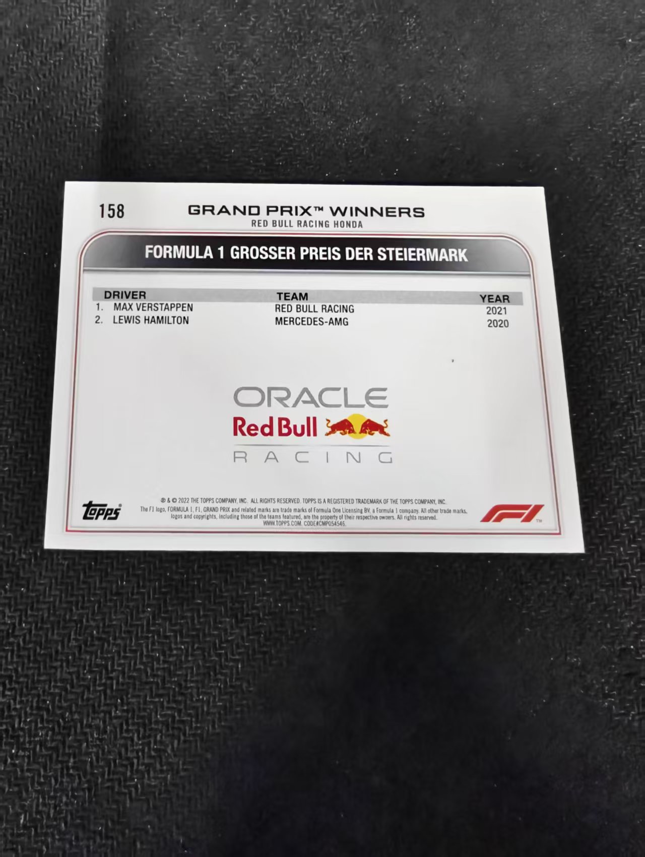 2022 Topps Chrome F1 Max Verstappen 维斯塔潘 红牛 划痕 边角瑕疵 @158