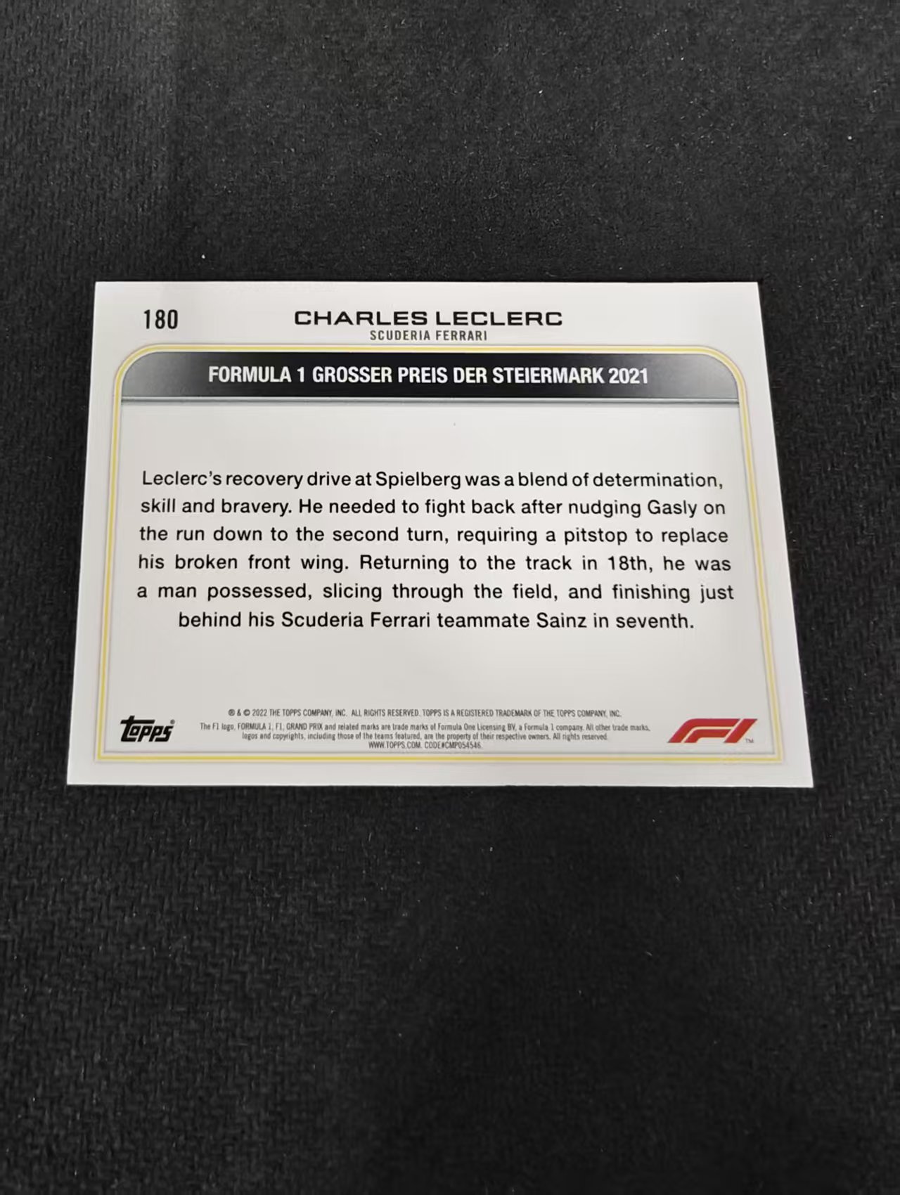 2022 Topps F1 Charles Leclerc 法拉利 夏尔 勒克莱尔 划痕 边角瑕疵@180