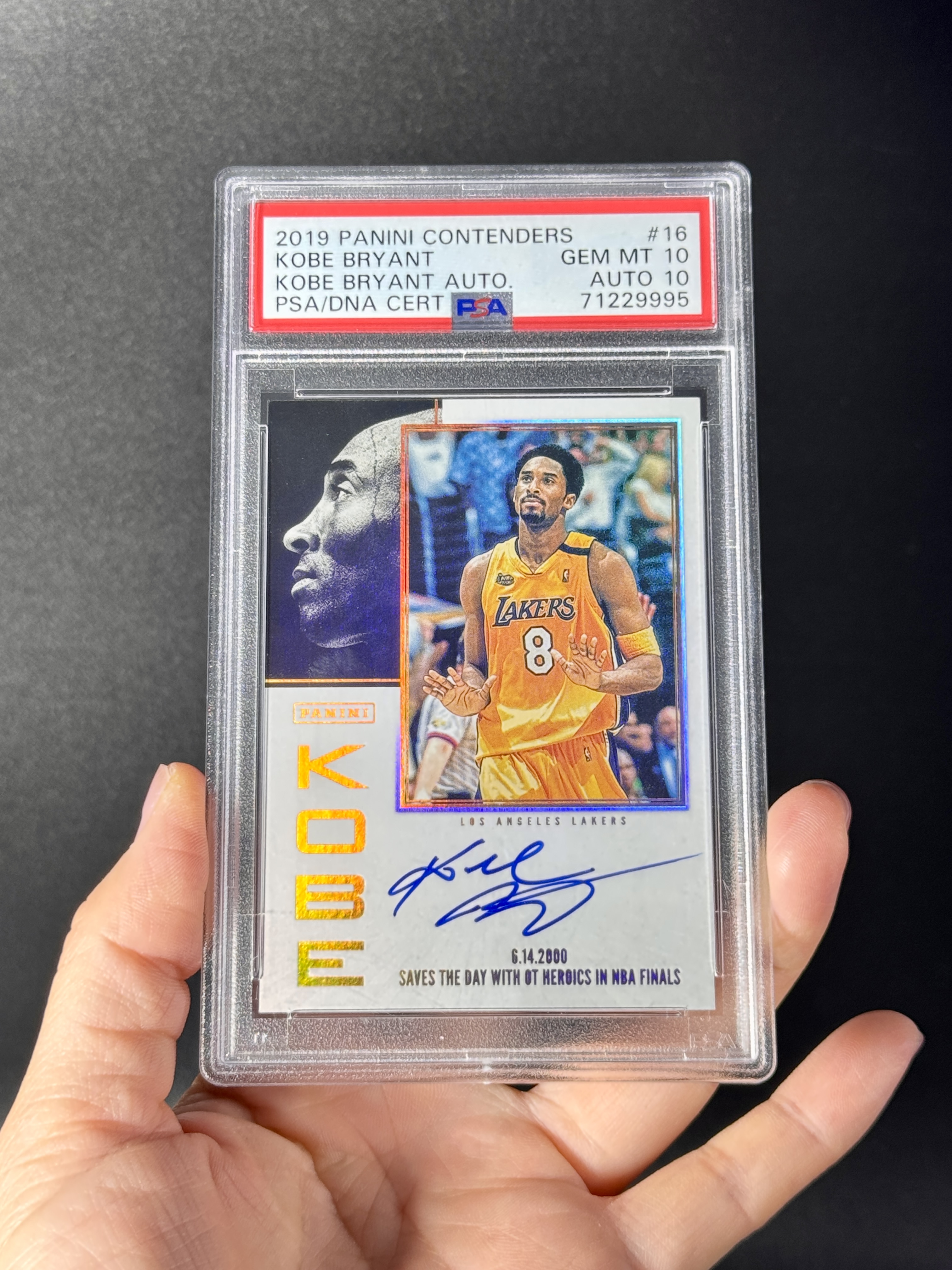 【喷子拍卖】2019-20 panini contenders Kobe Bryant 球票系列 洛杉矶湖人 科比 布莱恩特 签字 生涯经典时刻 卡签 超级sp 插放版 ssp 总决赛带队加时取胜 PSA双10分 完美品相 POP1 MLi