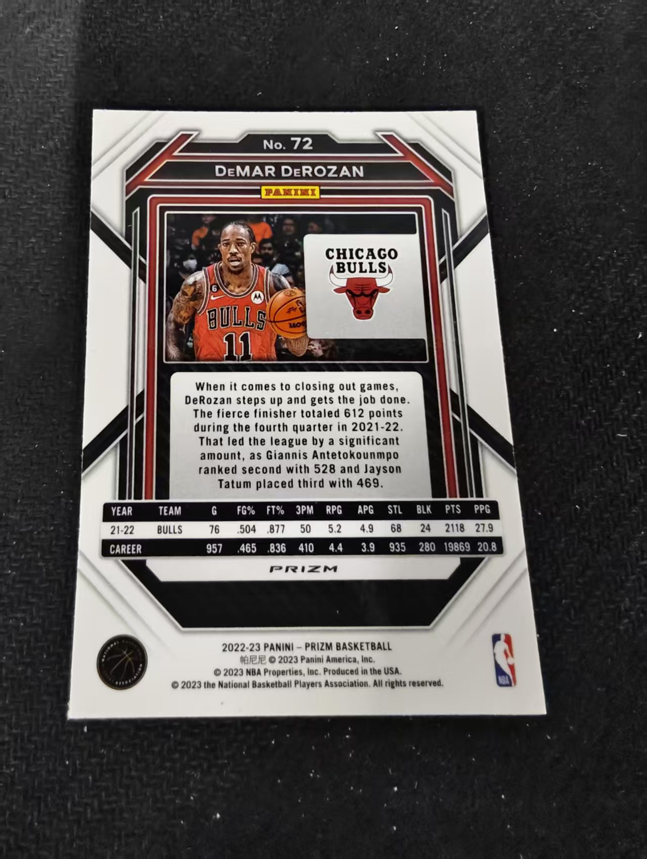 2022-23 Panini Prizm DeMar DeRozan PZ 德玛尔 德罗赞 公牛 hyper折 PZ 划痕 边角瑕疵 #72