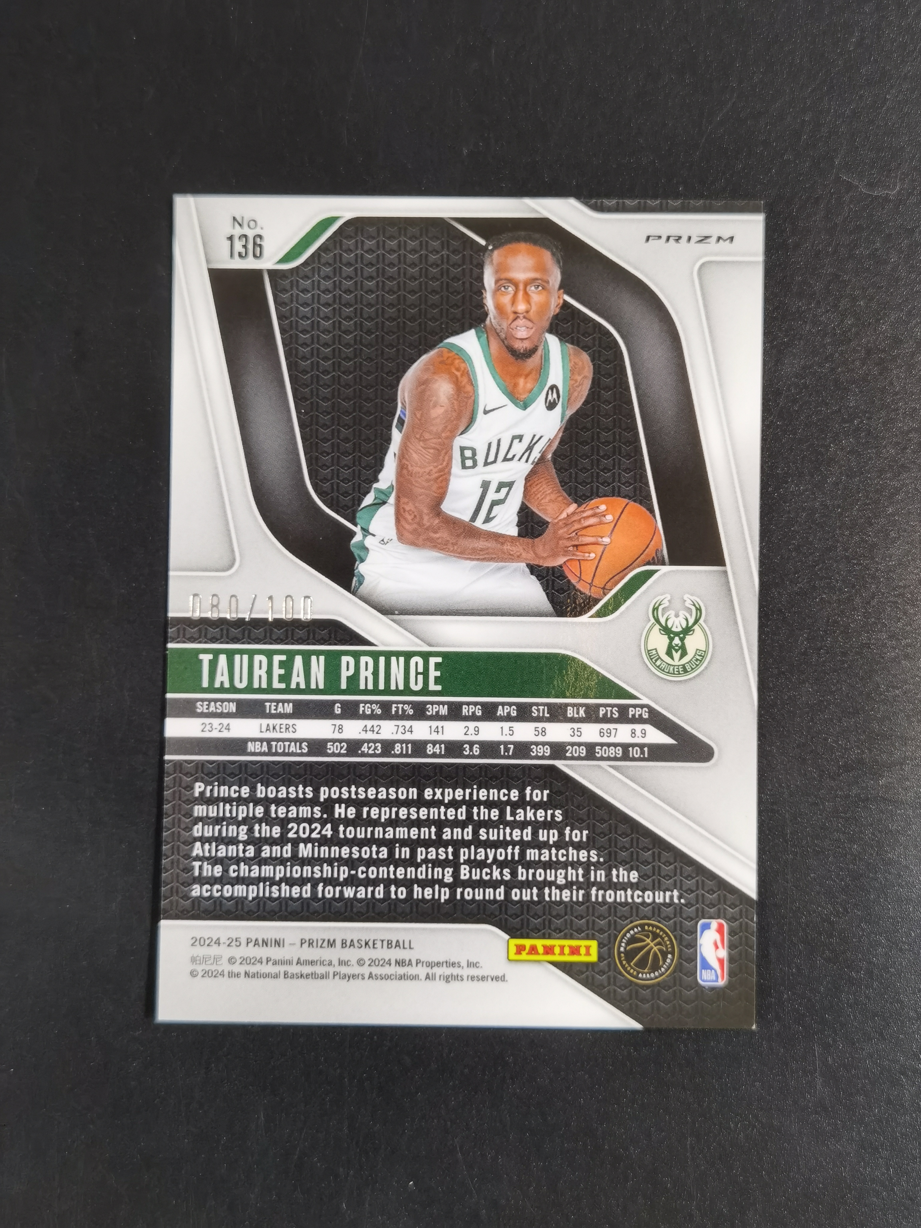2024-25 Panini Prizm Taurean Prince 陶林 普林斯 100编 红泡泡折 卡品如图 专收必备
