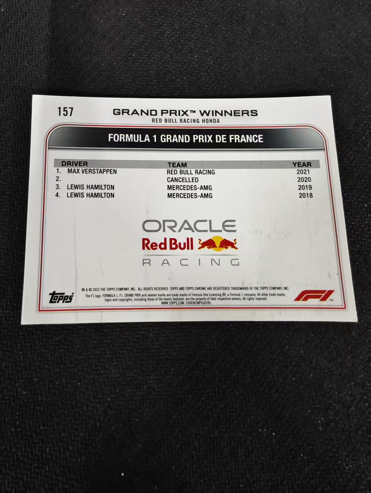 2022 Topps Chrome F1 Max Verstappen 维斯塔潘 红牛 划痕 边角瑕疵 #157