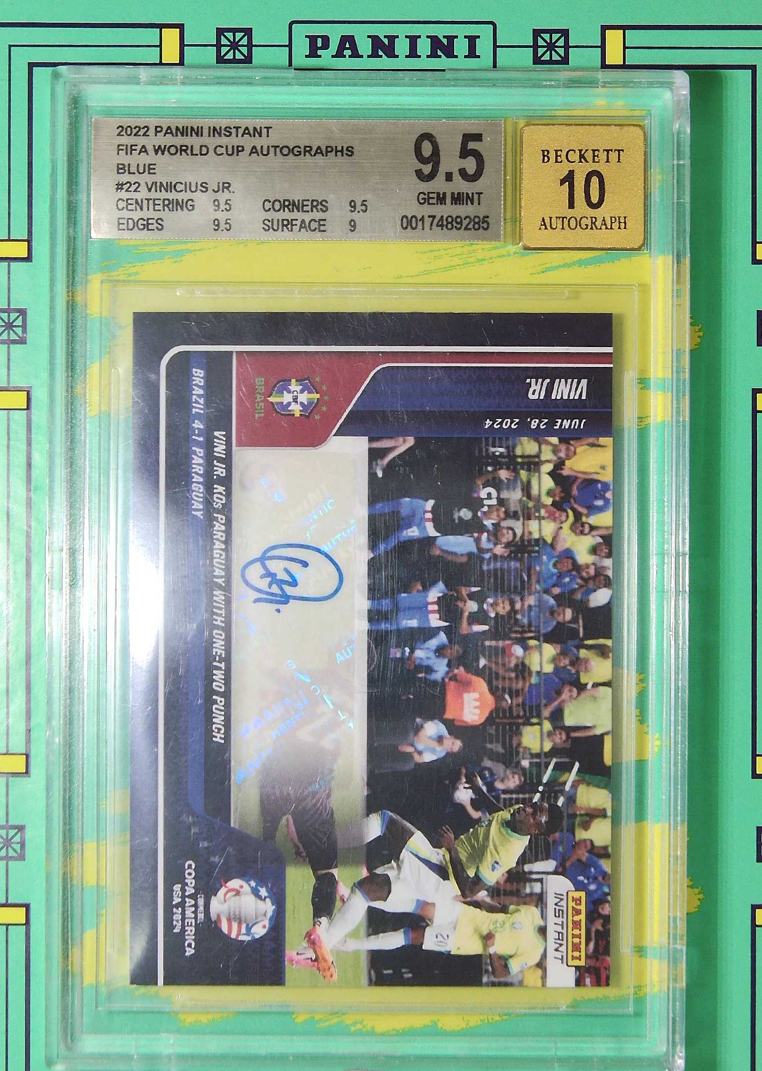 2022 Panini Instant Vinicius Junior 维尼修斯 巴西 皇马 皇家马德里 5/10编 超低编 签字 BGS评级卡9.5分 10分 战神无双拍卡 (狮子)