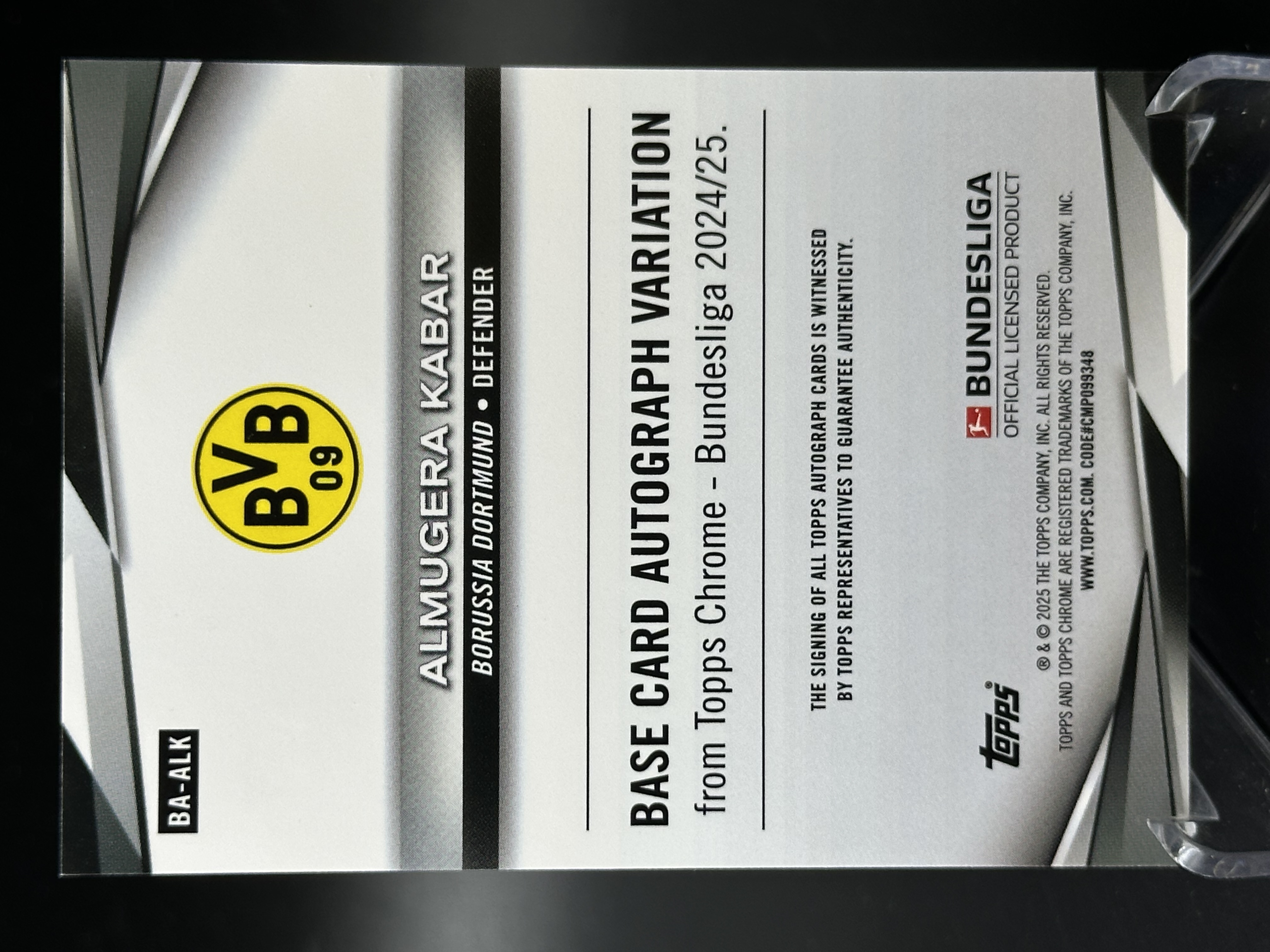 2024-25 Topps Chrome kabar 【小黄拍卖】德甲 卡巴尔 多特蒙德 新秀 rc 金折 签字 41/50编「cook」