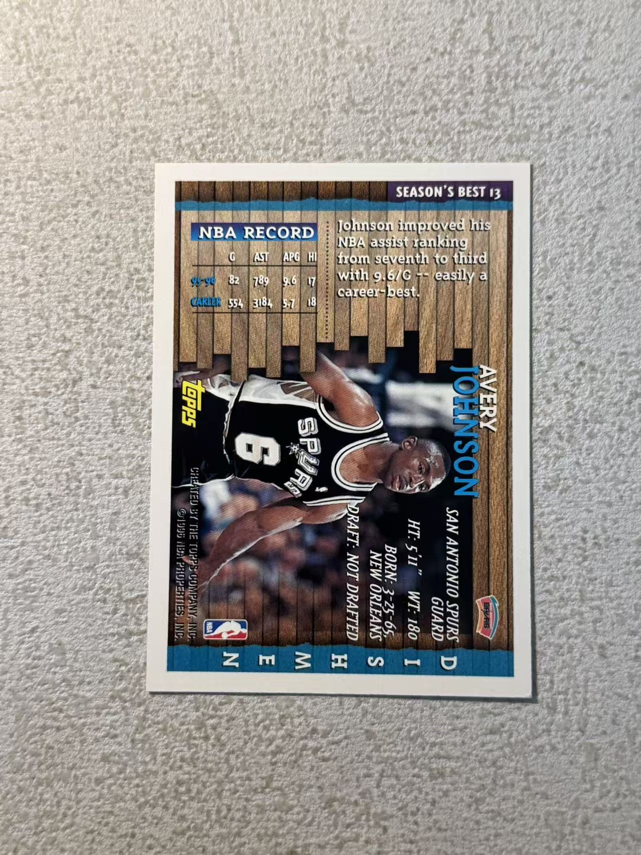 1996 Topps Topps Avery Johnson 马刺 名宿 艾弗里 约翰逊 小将军 大比例 复古特卡 折射 闪版 sp 经典选图 收藏必备