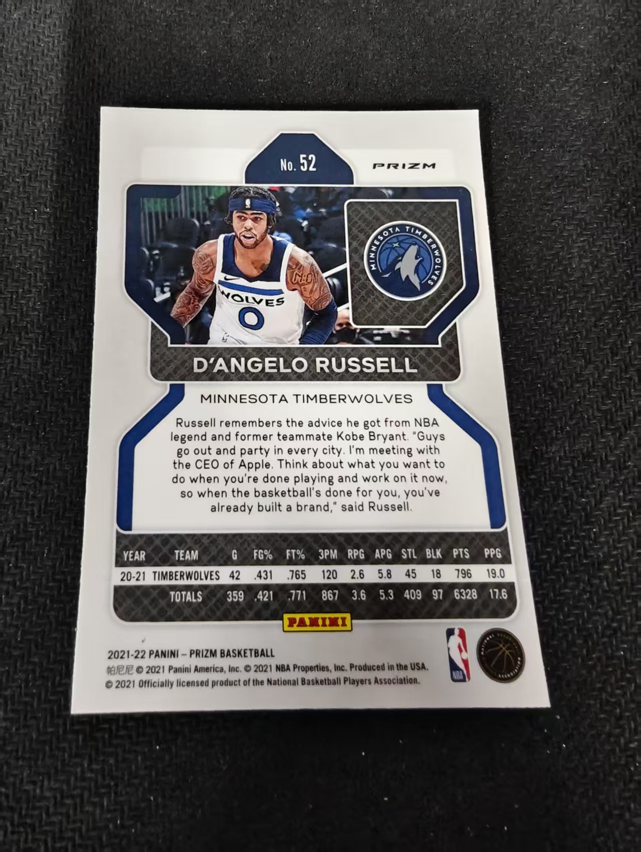 2021-22 Panini Prizm D'Angelo Russell 德安吉洛 拉塞尔 森林狼 红波纹 PZ 划痕 边角瑕疵 #52