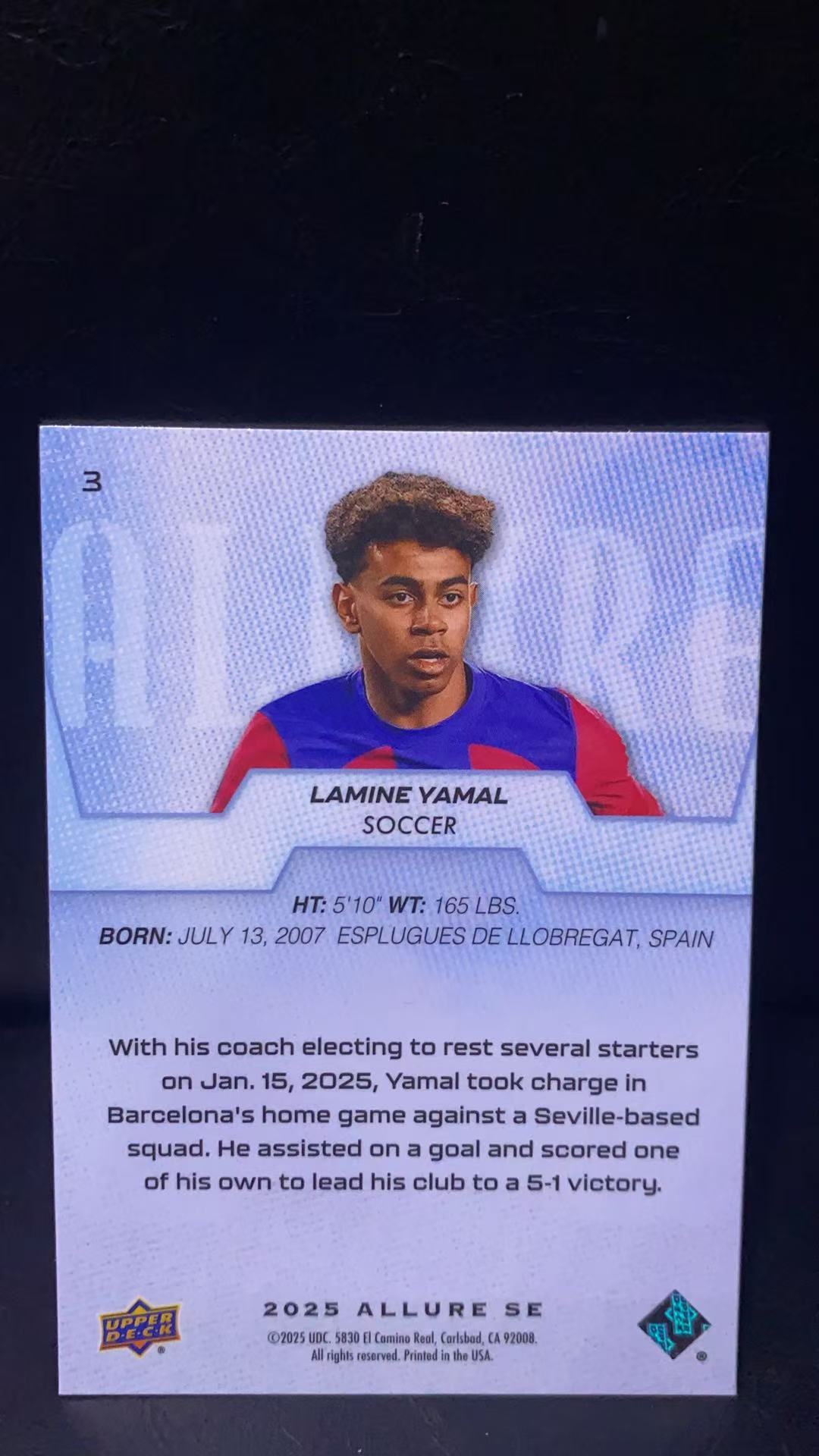 2025 Upper Deck Upper Deck Lamine Yamal 【杭州310】巴塞罗那 拉明 亚马尔 魅力 银折 特卡 实卡绝美 卡品如图 Y