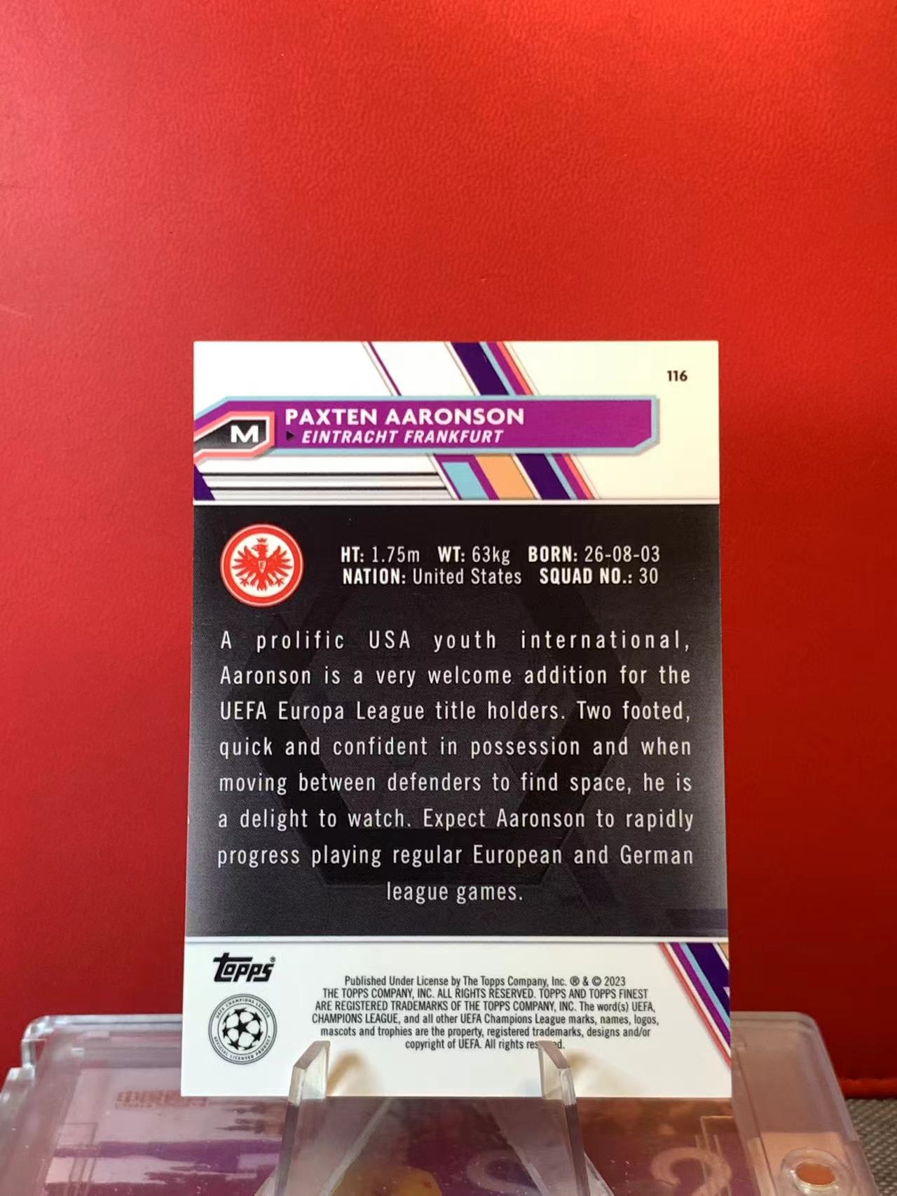 (詹叔代拍)2022‑23 Topps Finest Paxten Aaronson 法兰克福 帕克斯顿 阿伦森 绿折射 98/99编 美国 顺丰寄付 泰山