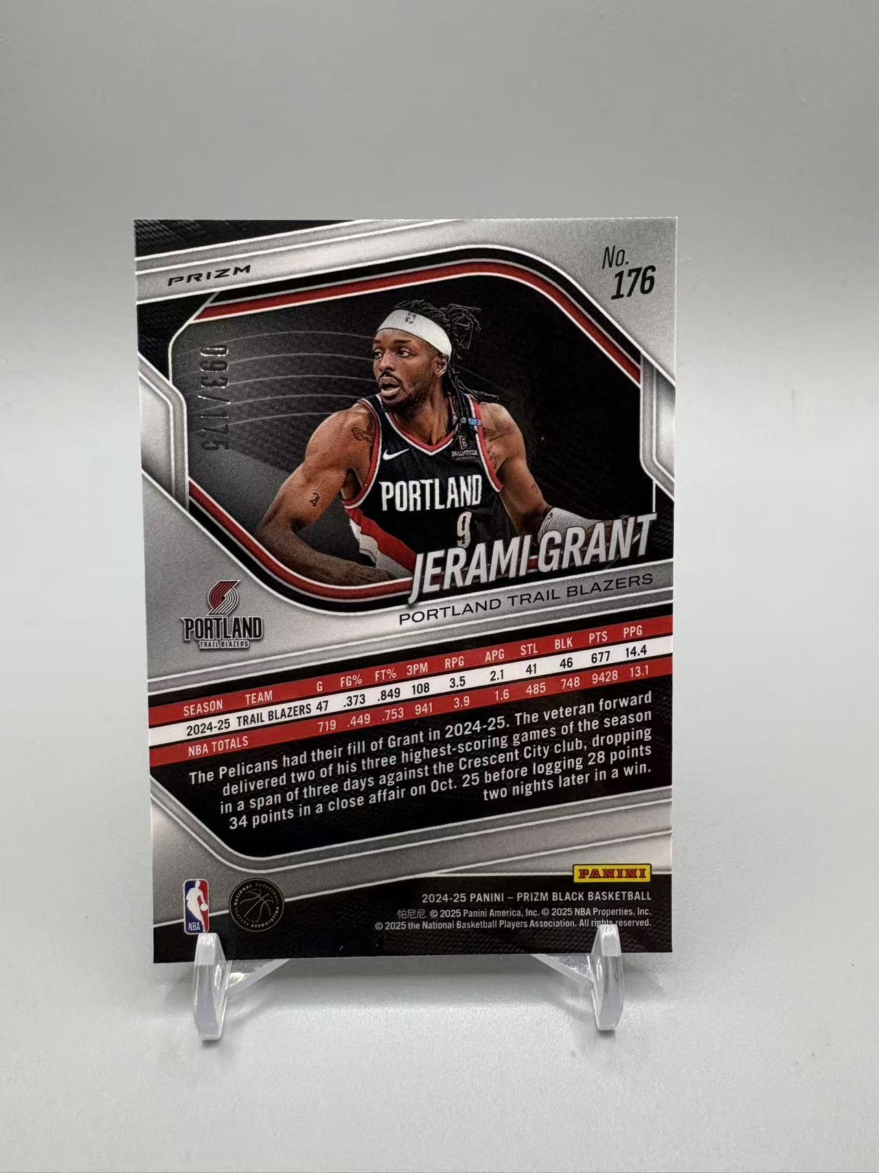2024-25 Panini Prizm Jerami Grant 【灰灰代拍】全新 PZ BLACK 杰拉米 格兰特 /175编 白折 开拓者 M小施