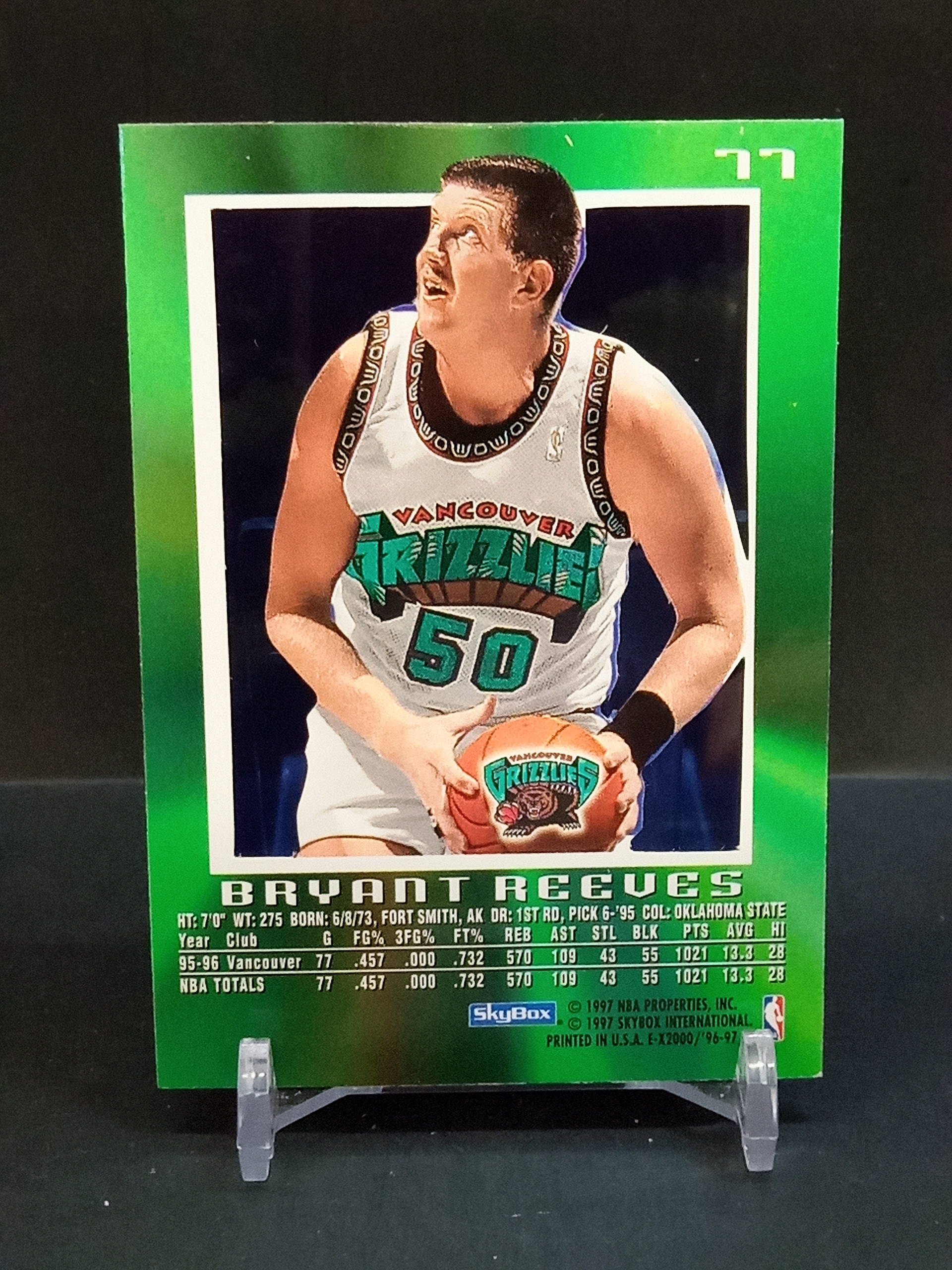 【DC拍卖】9.29小科比 `1996-97 Skybox E-X2000 #77 Bryant Reeves 布莱恩特里夫斯 温哥华灰熊 绿渐变胶片折射老球星卡`